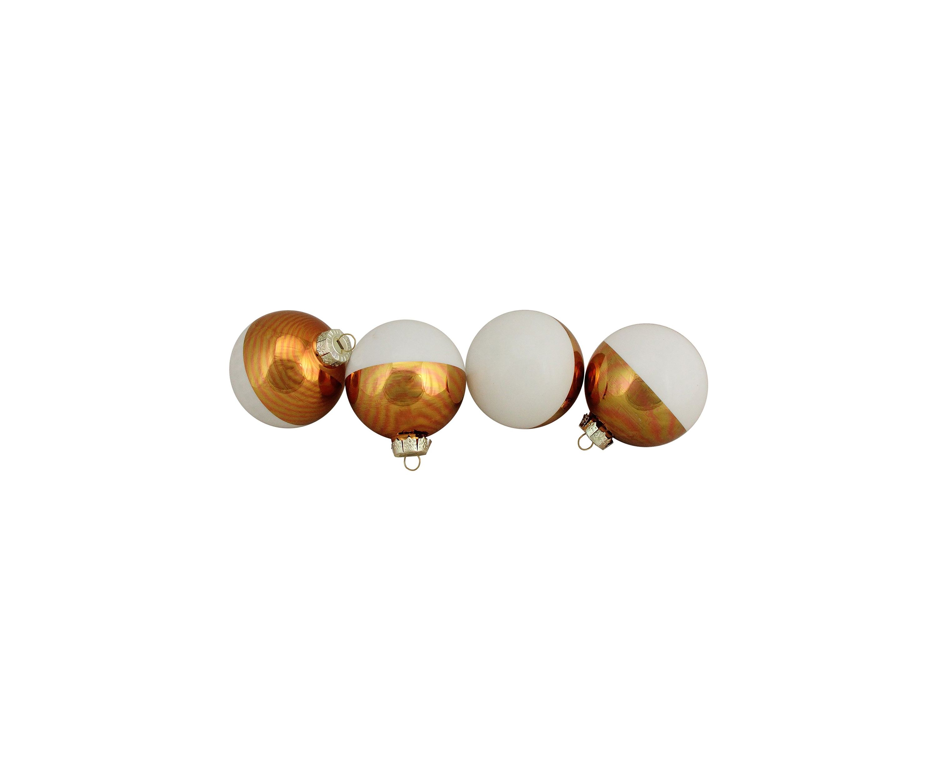 4ct White and Gold Shiny Glass Christmas Ball Ornaments 3.25Inch (80mm)