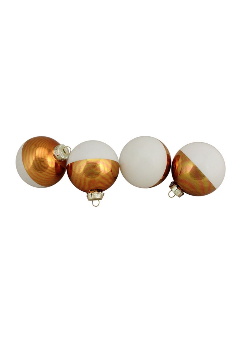4ct White and Gold Shiny Glass Christmas Ball Ornaments 3.25Inch (80mm)