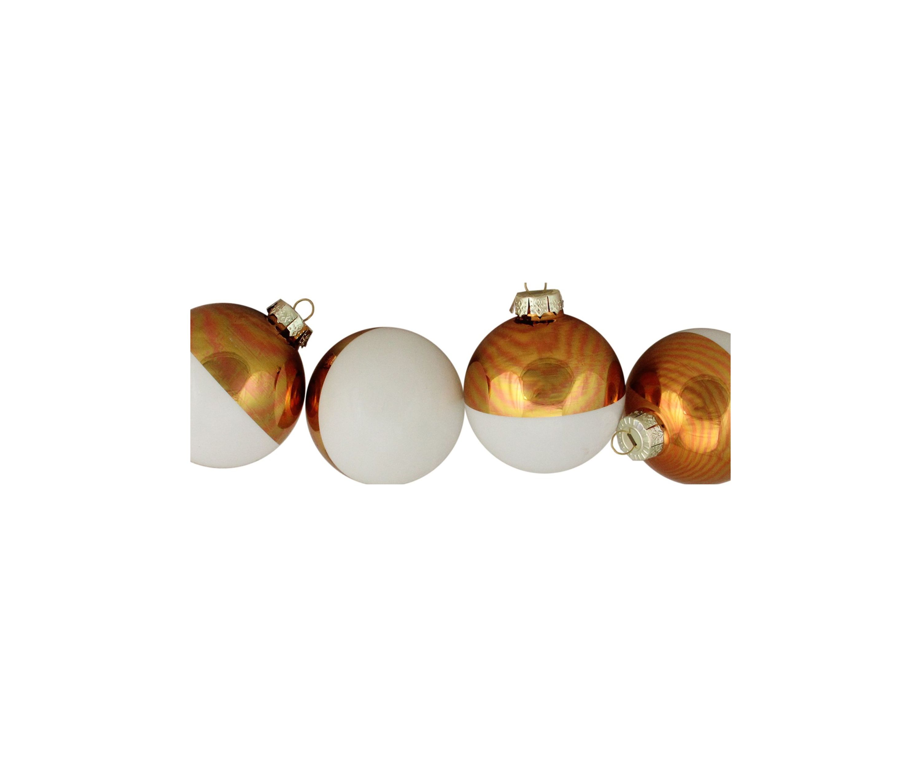 4ct White and Gold Shiny Glass Christmas Ball Ornaments 3.25Inch (80mm)