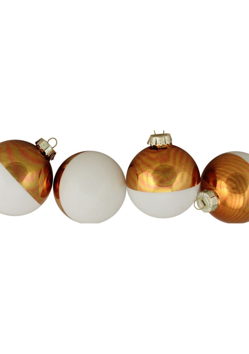 4ct White and Gold Shiny Glass Christmas Ball Ornaments 3.25Inch (80mm)