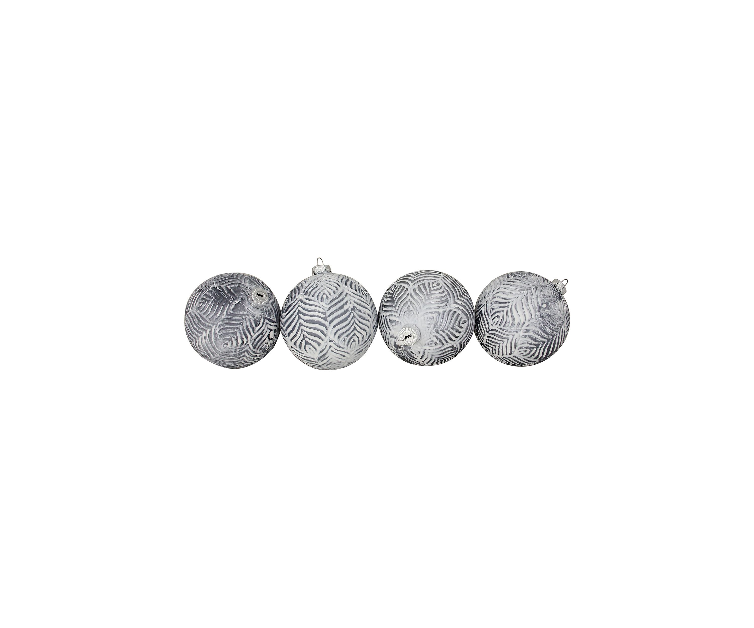 4ct Silver and White Antique Style Glass Christmas Ball Ornaments 4Inch (100mm)