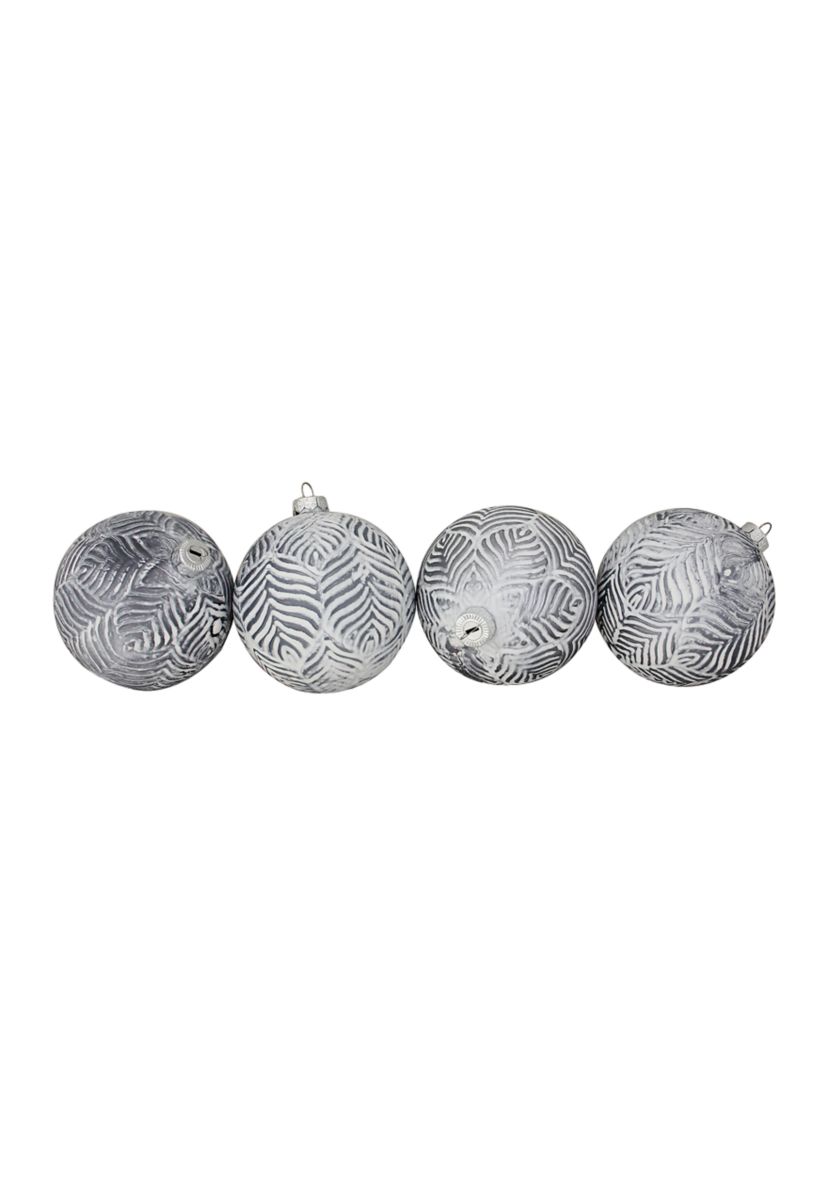 4ct Silver and White Antique Style Glass Christmas Ball Ornaments 4Inch (100mm)