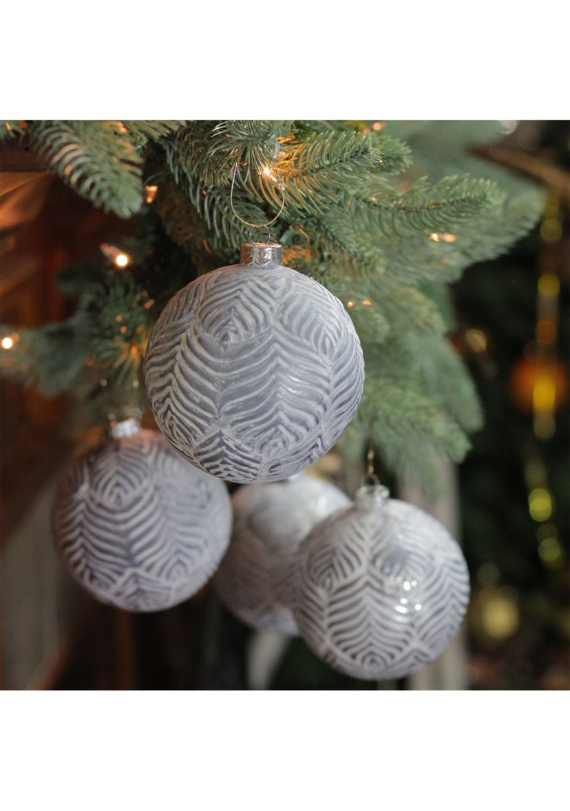 4ct Silver and White Antique Style Glass Christmas Ball Ornaments 4Inch (100mm)