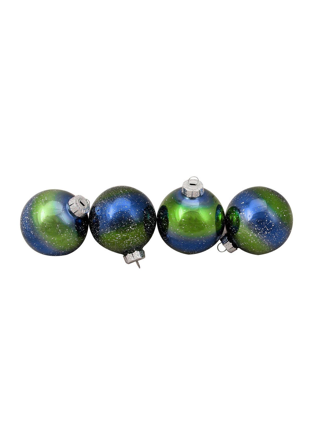 4ct Blue and Green Striped Speckled Christmas Ball Ornaments 3.25Inch (80mm)