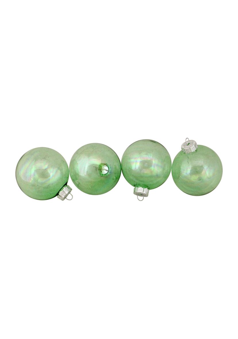 4ct Green and Clear Shiny Iridescent Glass Christmas Ball Ornaments 3.25Inch (80mm)