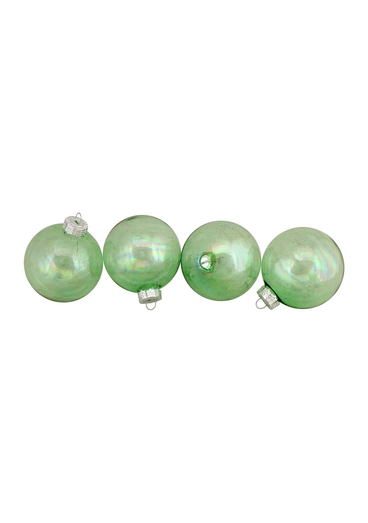 4ct Green and Clear Shiny Iridescent Glass Christmas Ball Ornaments 3.25Inch (80mm)