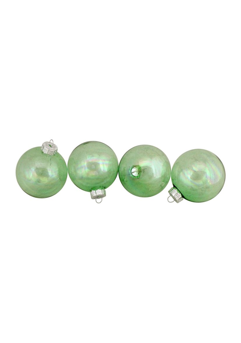 4ct Green and Clear Shiny Iridescent Glass Christmas Ball Ornaments 3.25Inch (80mm)