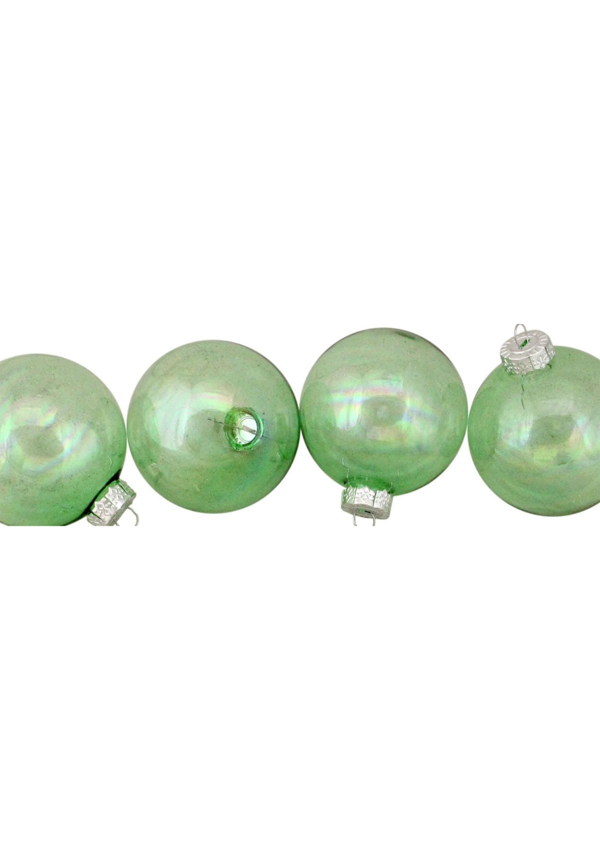 4ct Green and Clear Shiny Iridescent Glass Christmas Ball Ornaments 3.25Inch (80mm)