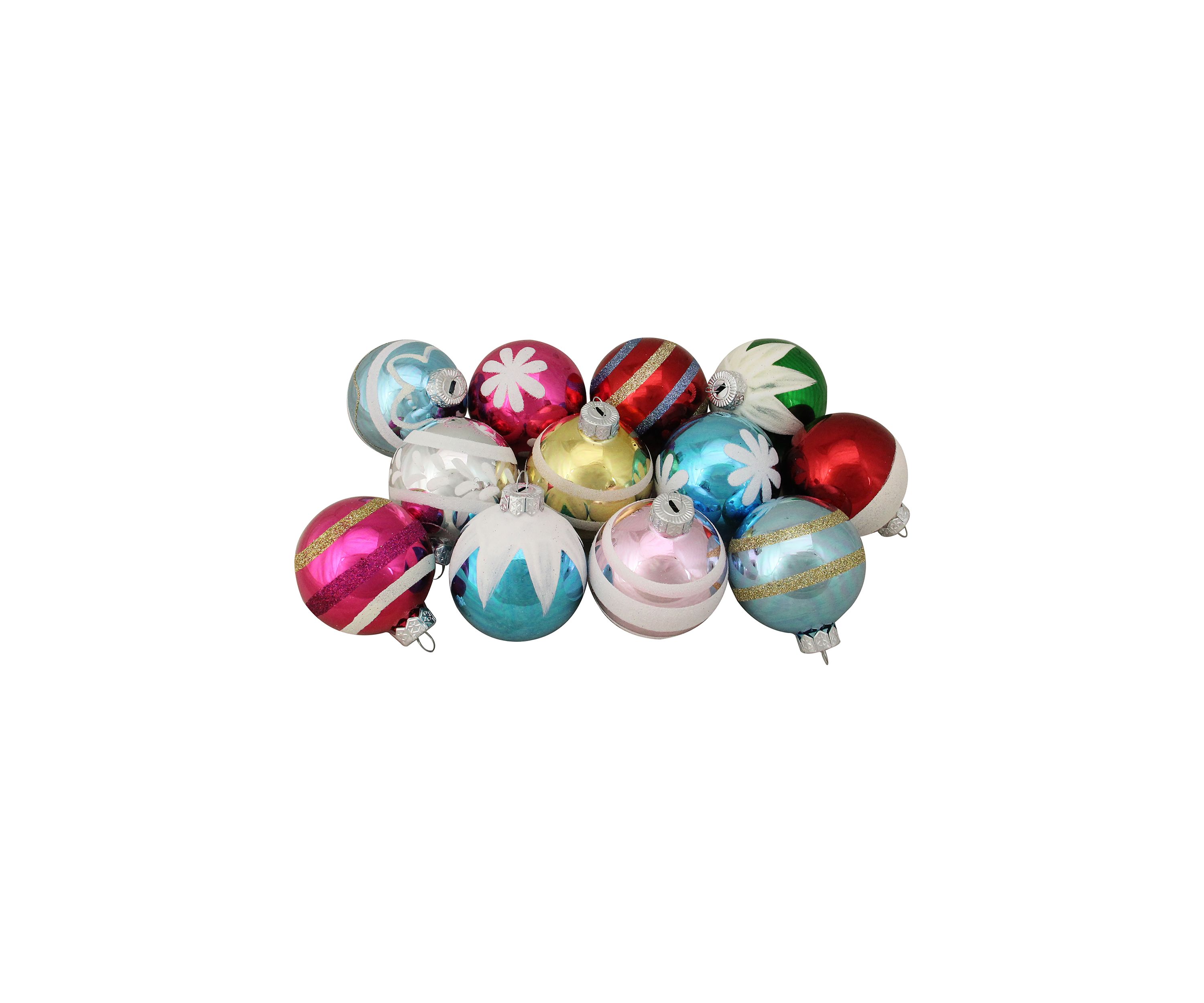 12ct Frosted and Glittered Shiny Multi Color Christmas Ball Ornaments 2.5Inch (65mm)