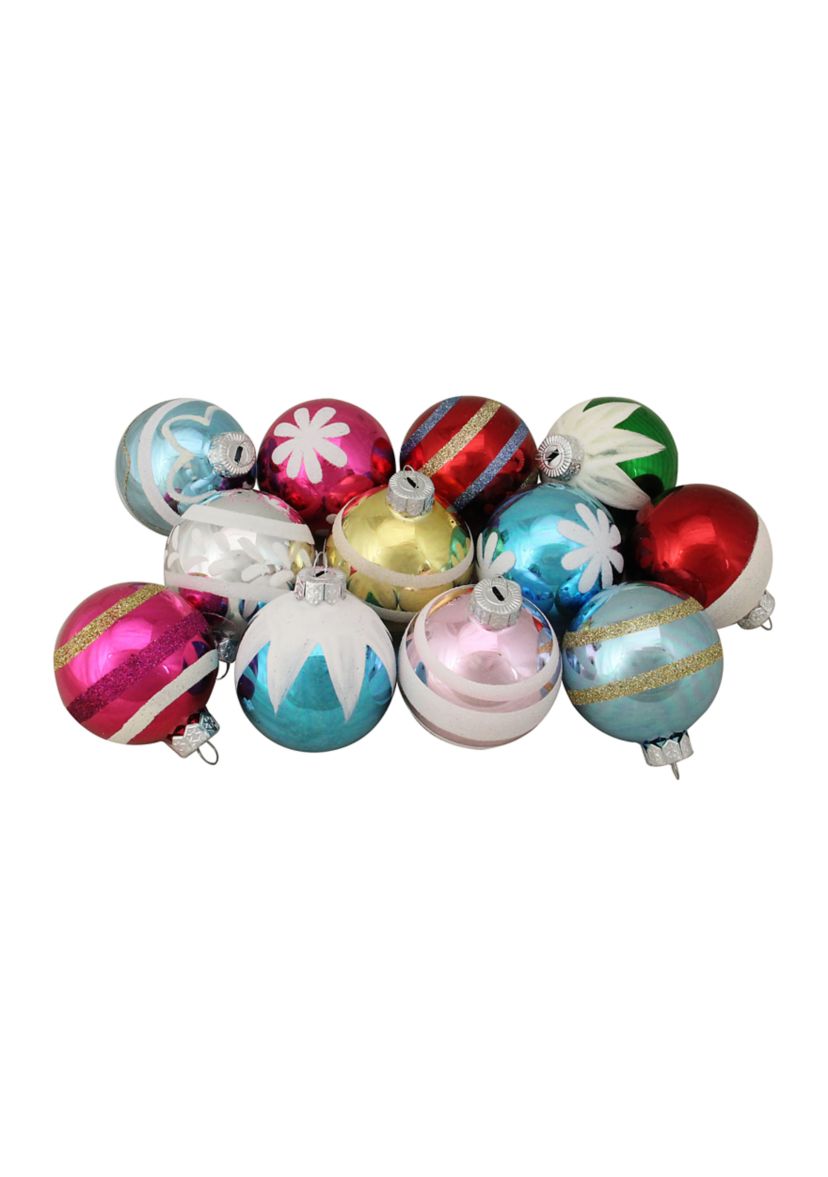 12ct Frosted and Glittered Shiny Multi Color Christmas Ball Ornaments 2.5Inch (65mm)