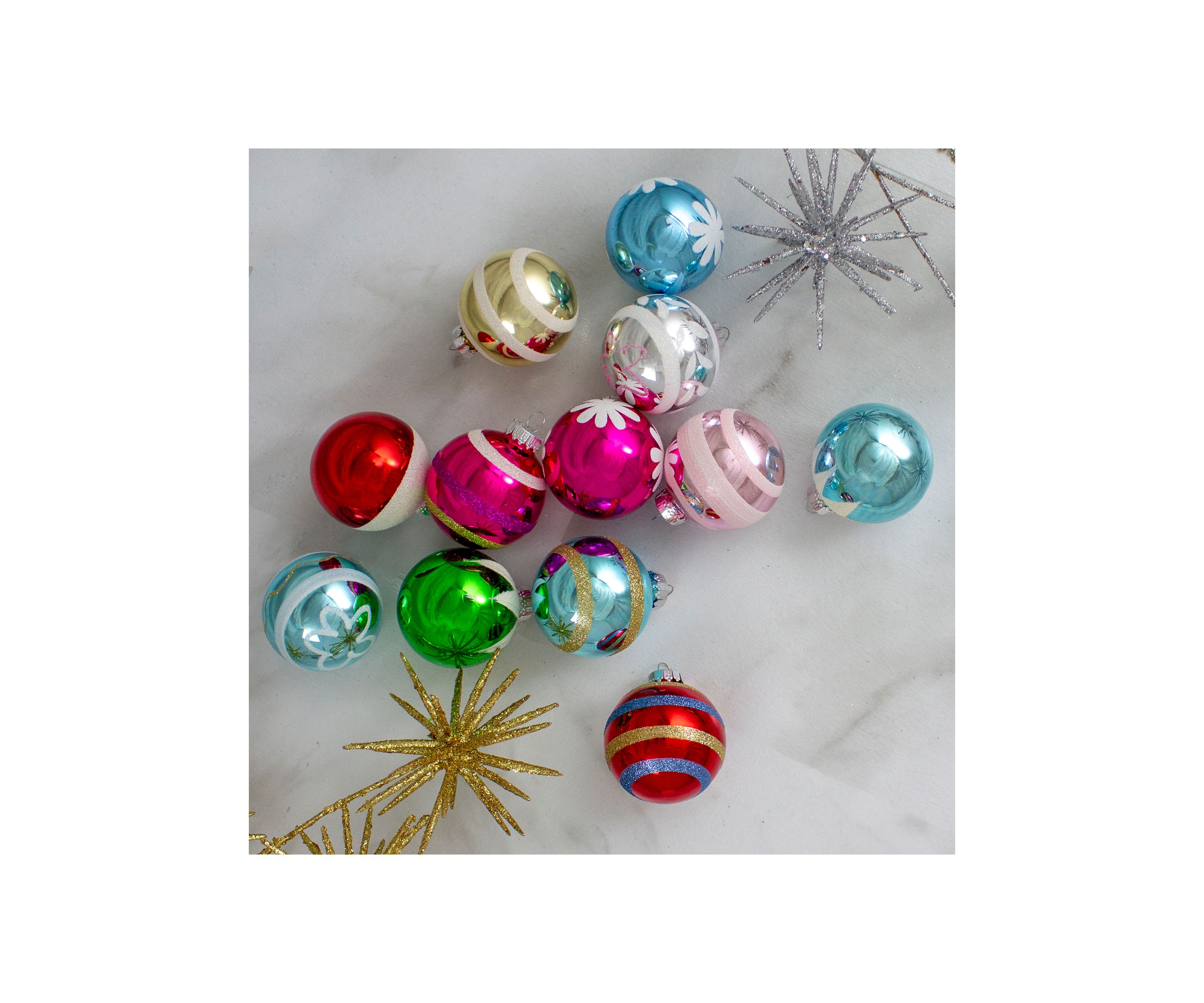 12ct Frosted and Glittered Shiny Multi Color Christmas Ball Ornaments 2.5Inch (65mm)