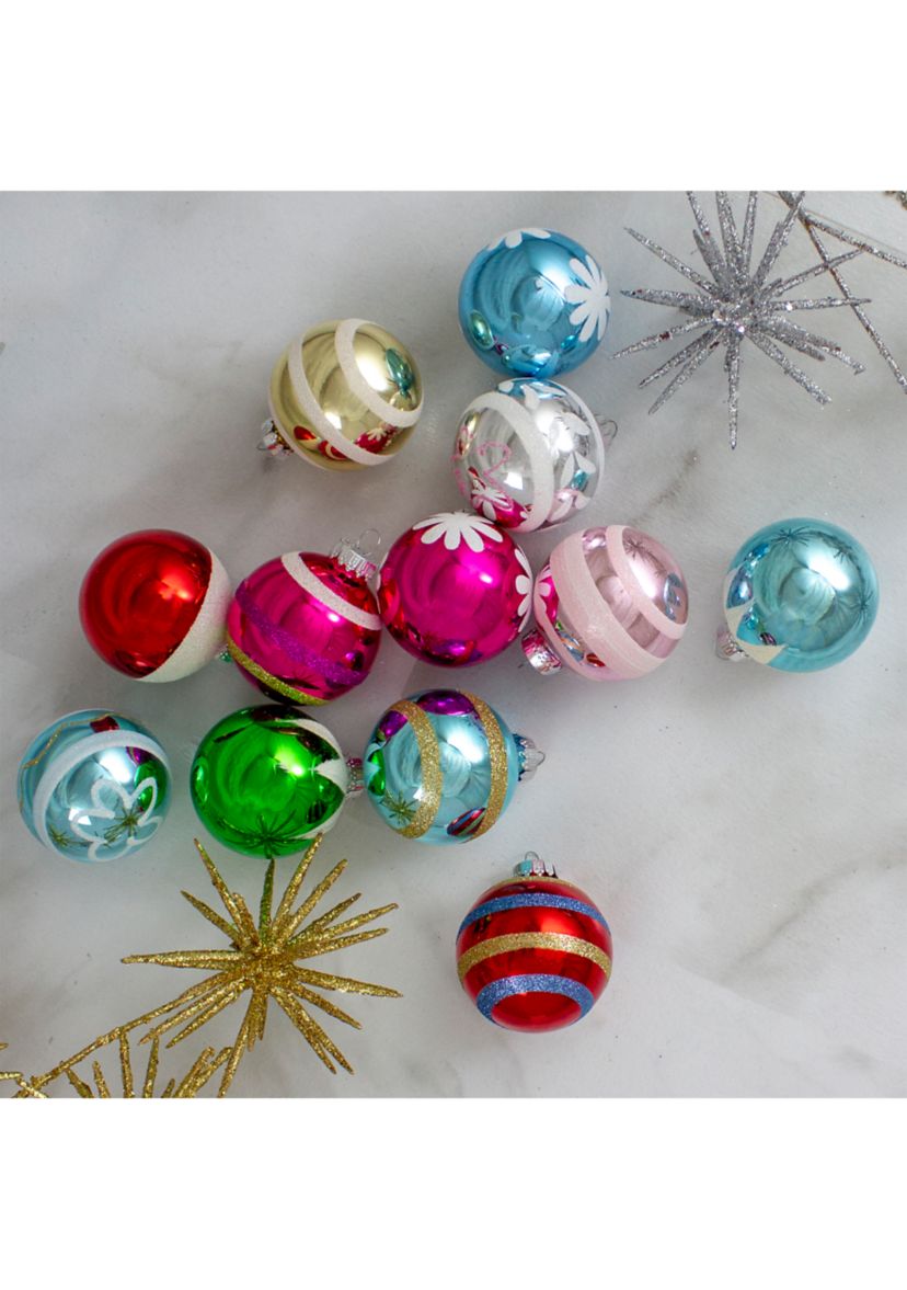 12ct Frosted and Glittered Shiny Multi Color Christmas Ball Ornaments 2.5Inch (65mm)