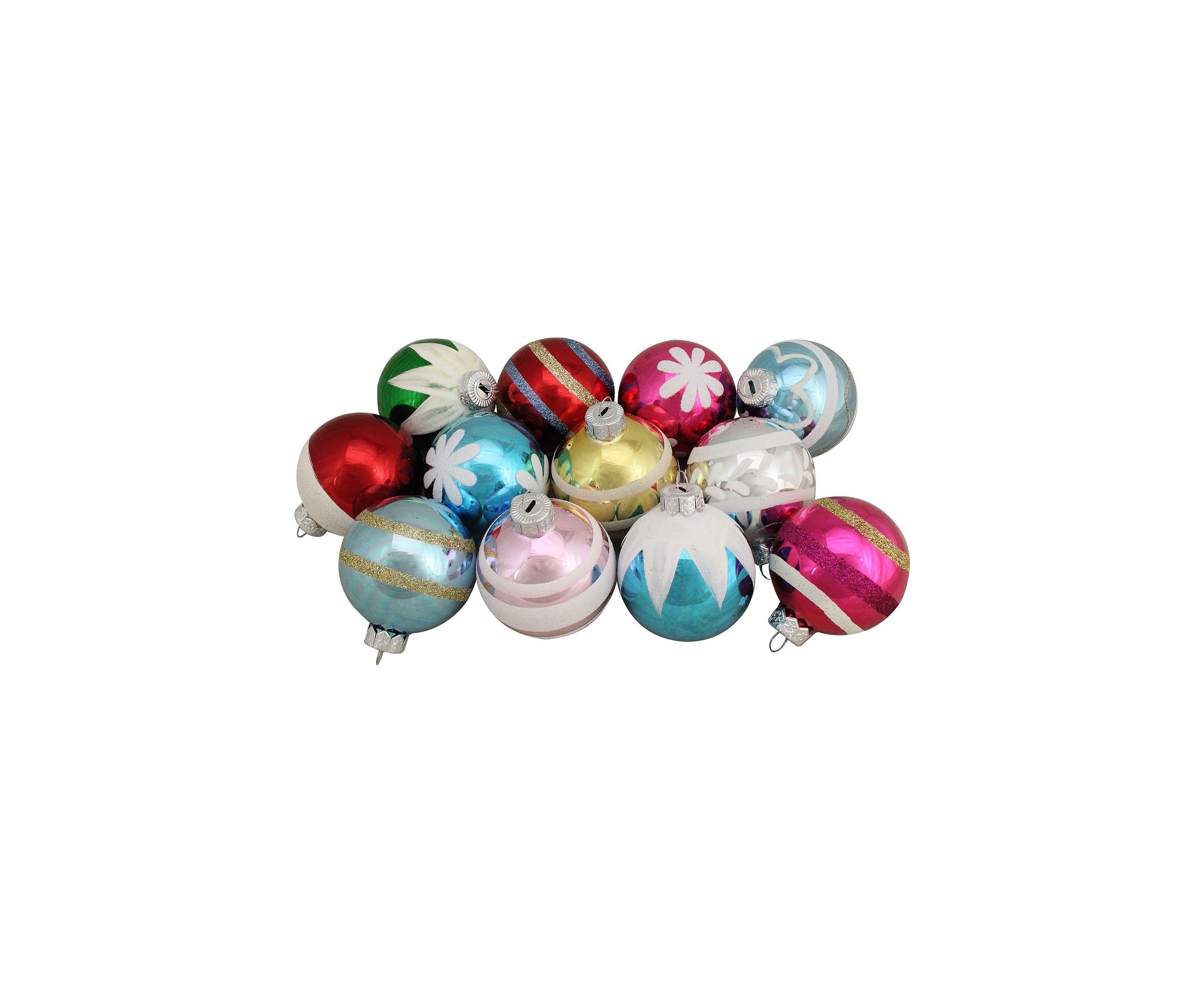 12ct Frosted and Glittered Shiny Multi Color Christmas Ball Ornaments 2.5Inch (65mm)