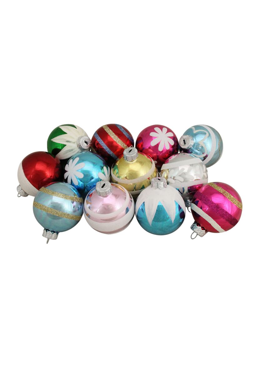 12ct Frosted and Glittered Shiny Multi Color Christmas Ball Ornaments 2.5Inch (65mm)
