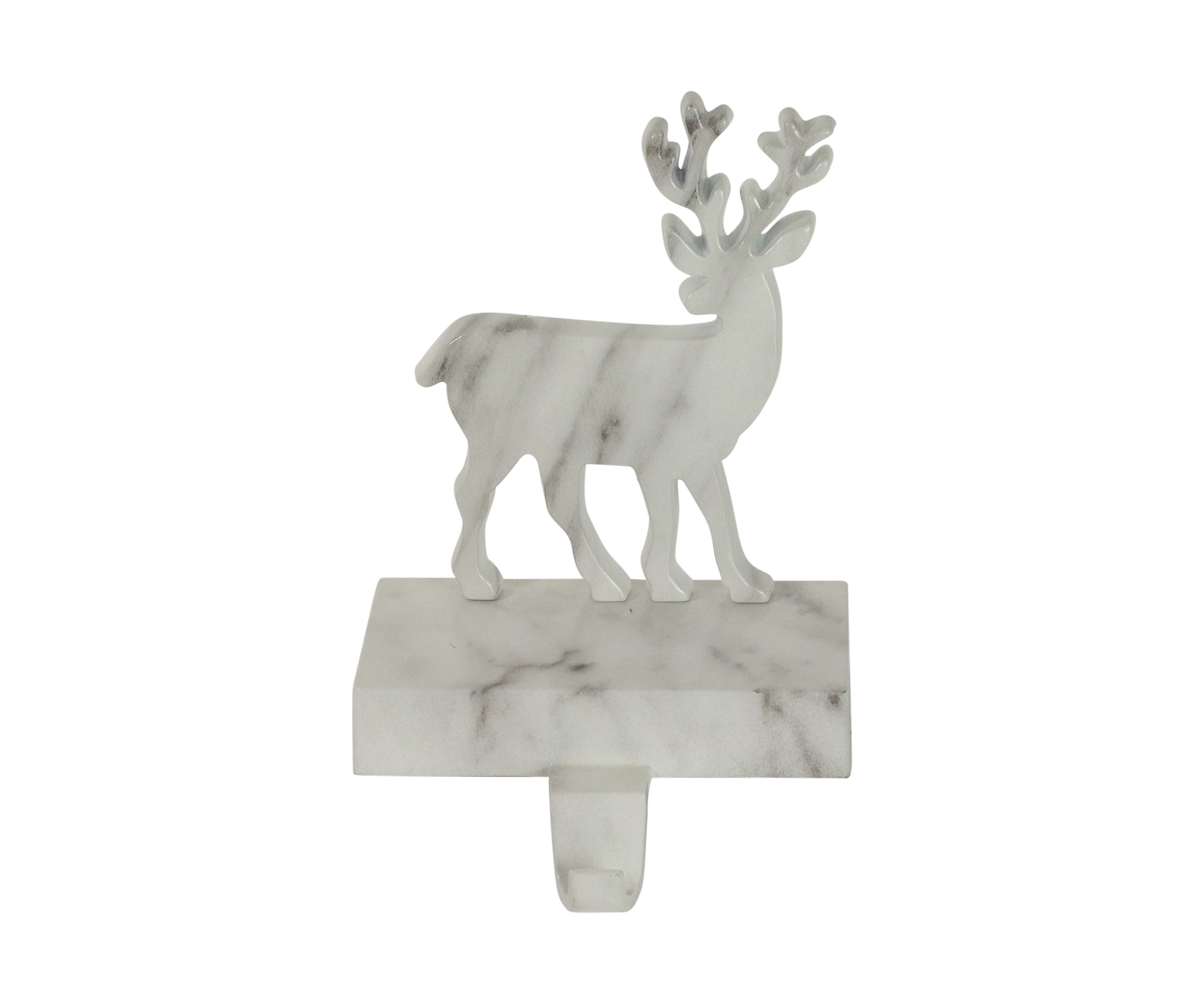 7.5Inch White and Black Marbled Standing Deer Christmas Stocking Holder