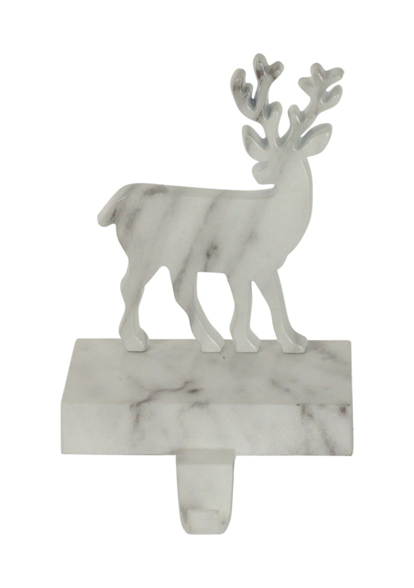7.5Inch White and Black Marbled Standing Deer Christmas Stocking Holder