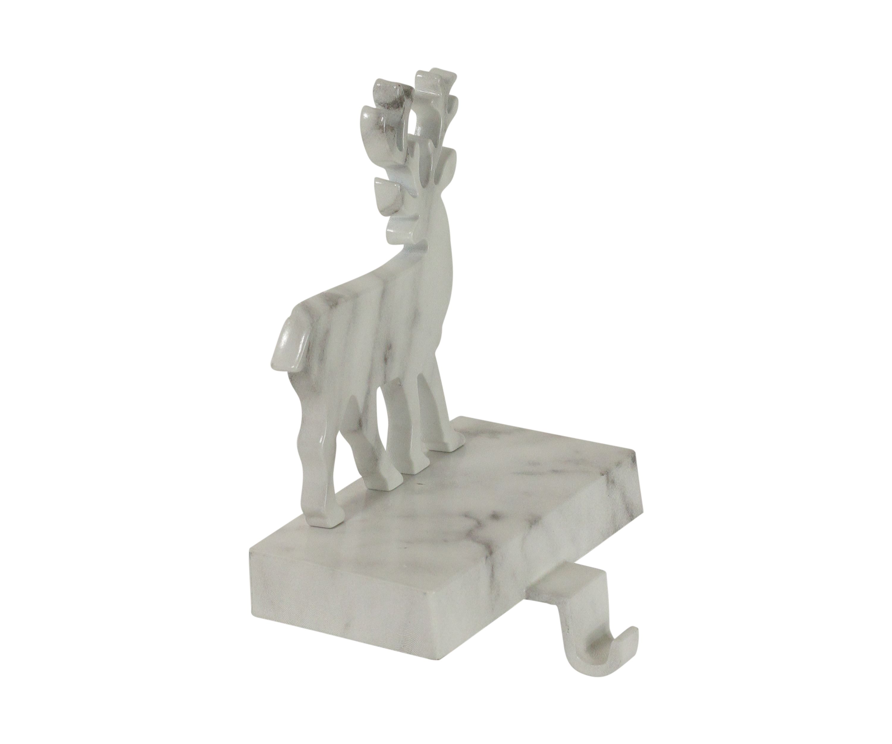 7.5Inch White and Black Marbled Standing Deer Christmas Stocking Holder