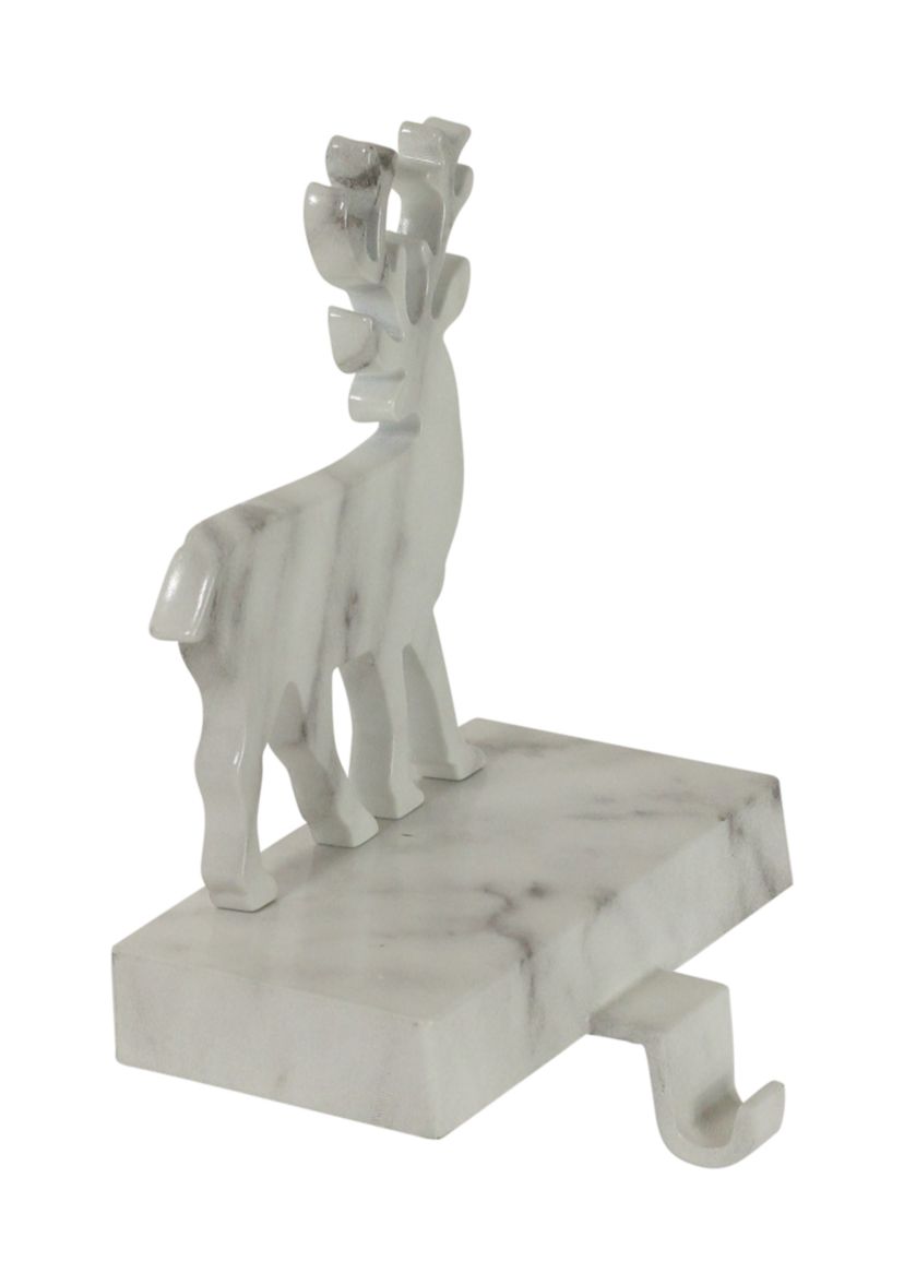 7.5Inch White and Black Marbled Standing Deer Christmas Stocking Holder