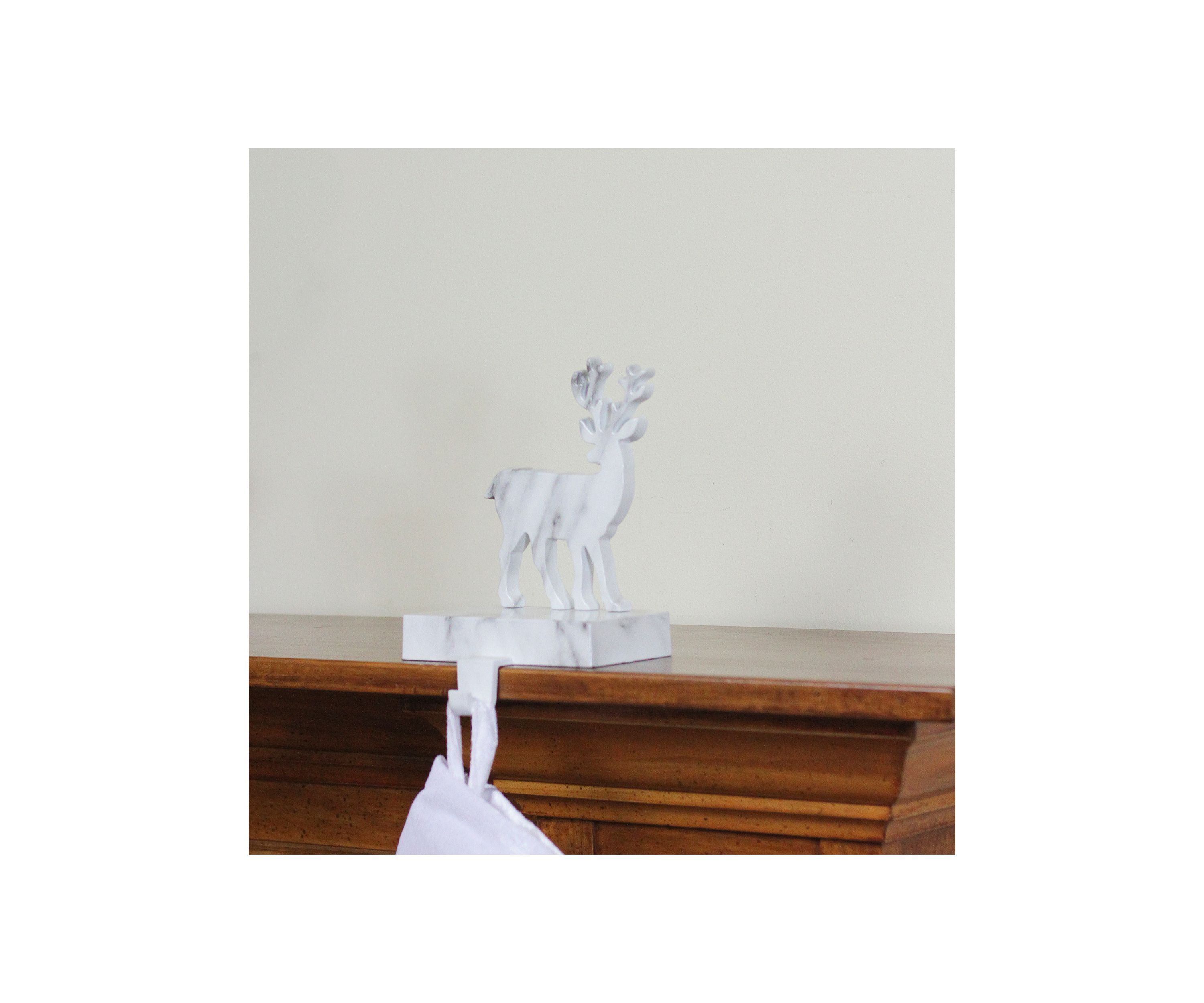7.5Inch White and Black Marbled Standing Deer Christmas Stocking Holder