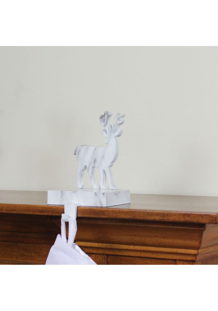 7.5Inch White and Black Marbled Standing Deer Christmas Stocking Holder