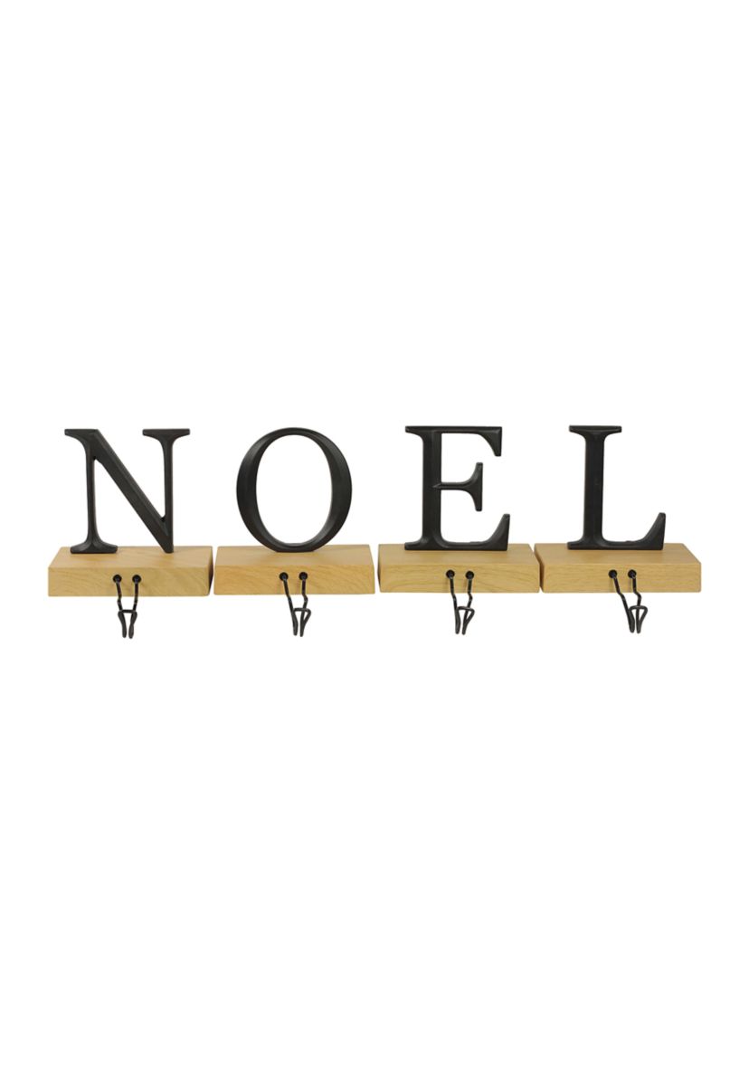 Set of 4 Brown and Black InchNOELInch Christmas Stocking Holder 6Inch