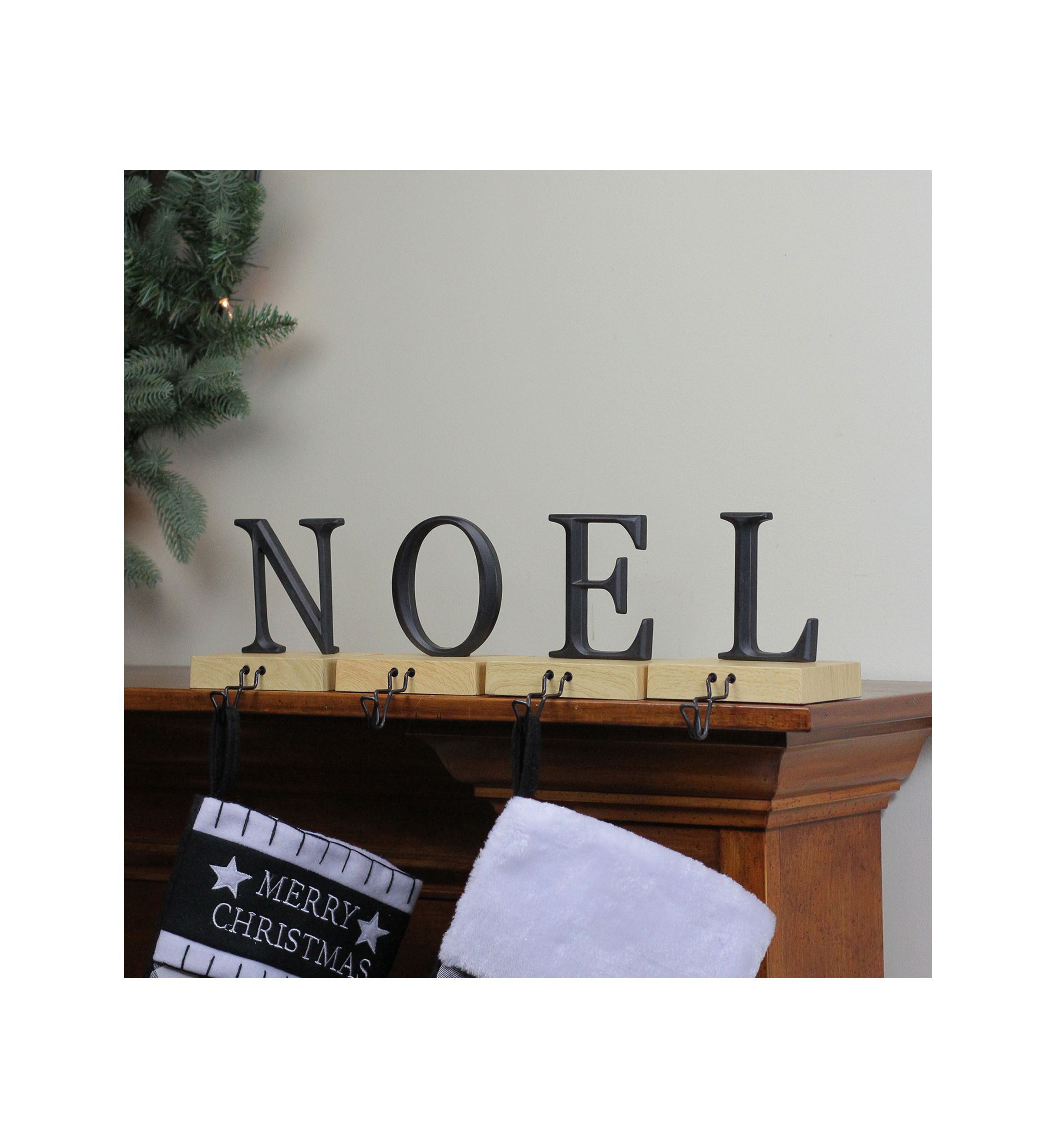 Set of 4 Brown and Black InchNOELInch Christmas Stocking Holder 6Inch