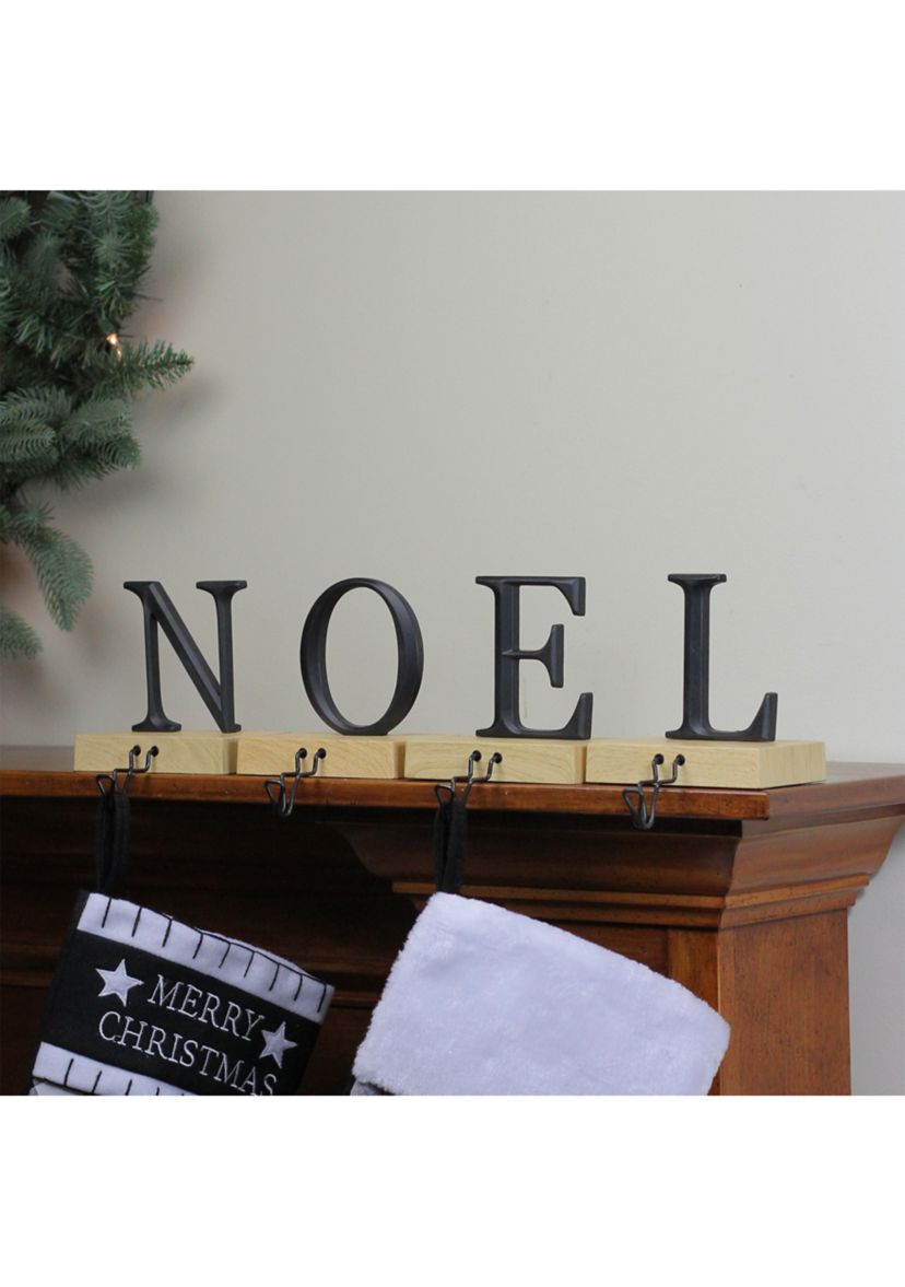 Set of 4 Brown and Black InchNOELInch Christmas Stocking Holder 6Inch
