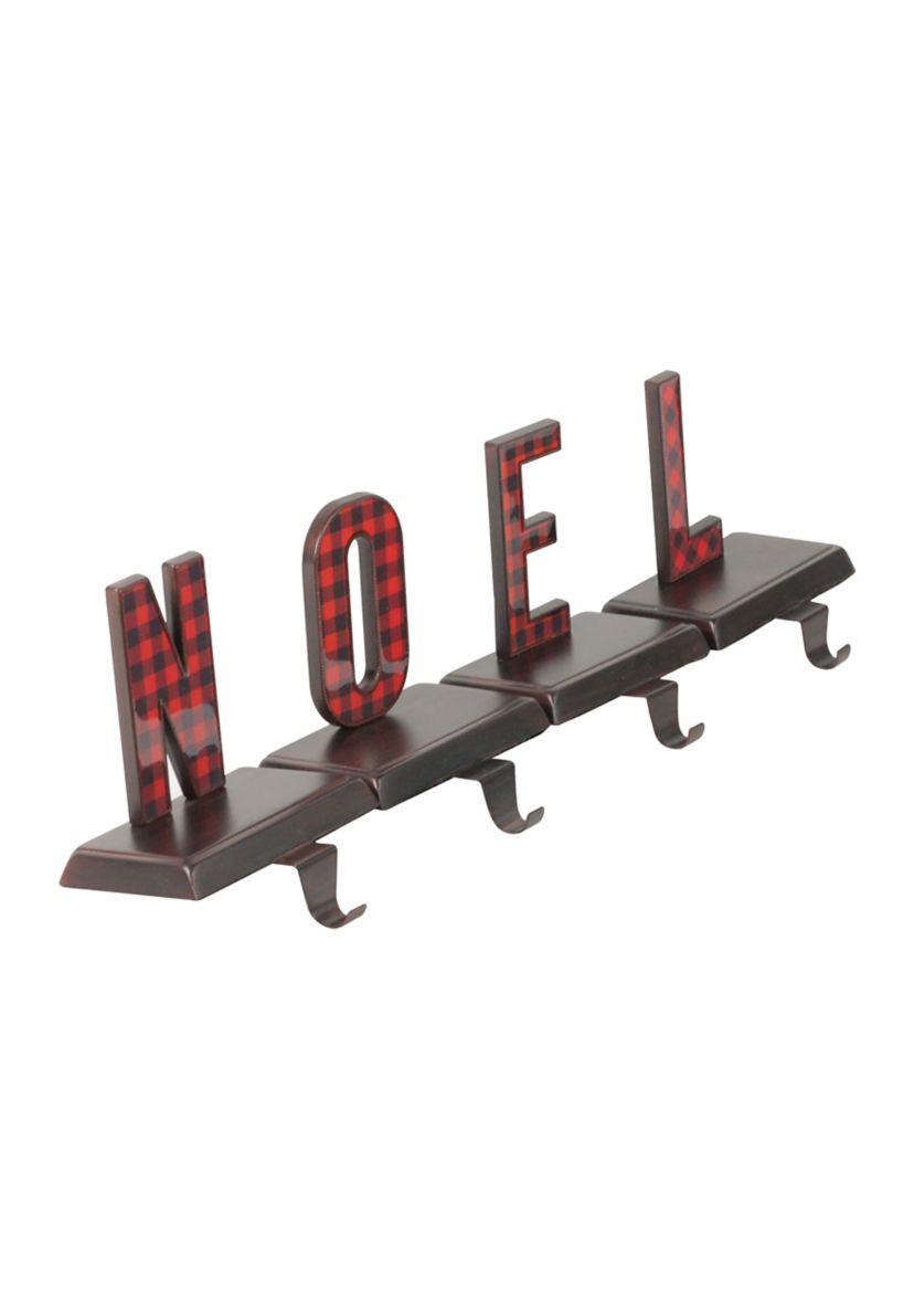 Set of 4 Red and Black Buffalo Plaid InchNOELInch Christmas Stocking Holder 6