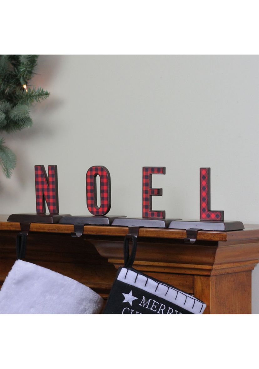 Set of 4 Red and Black Buffalo Plaid InchNOELInch Christmas Stocking Holder 6