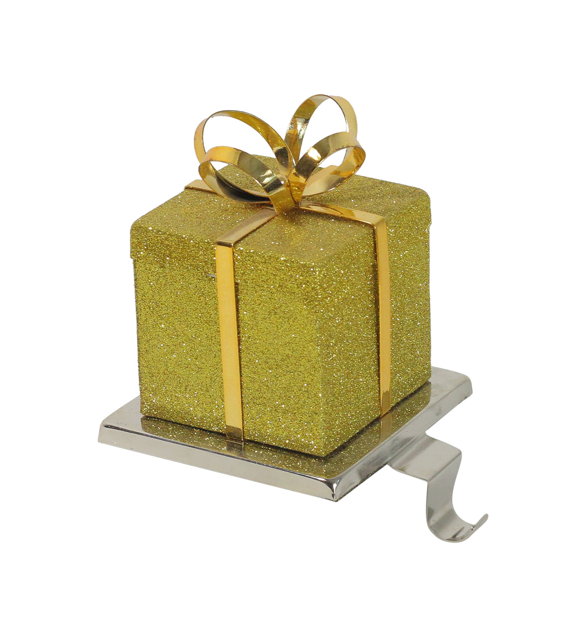 6Inch Silver and Gold Glittered Gift Box Christmas Stocking Holder