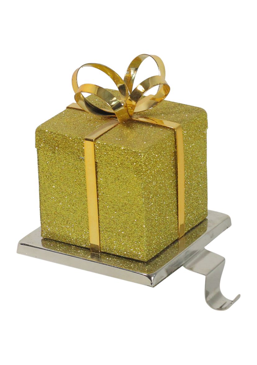 6Inch Silver and Gold Glittered Gift Box Christmas Stocking Holder