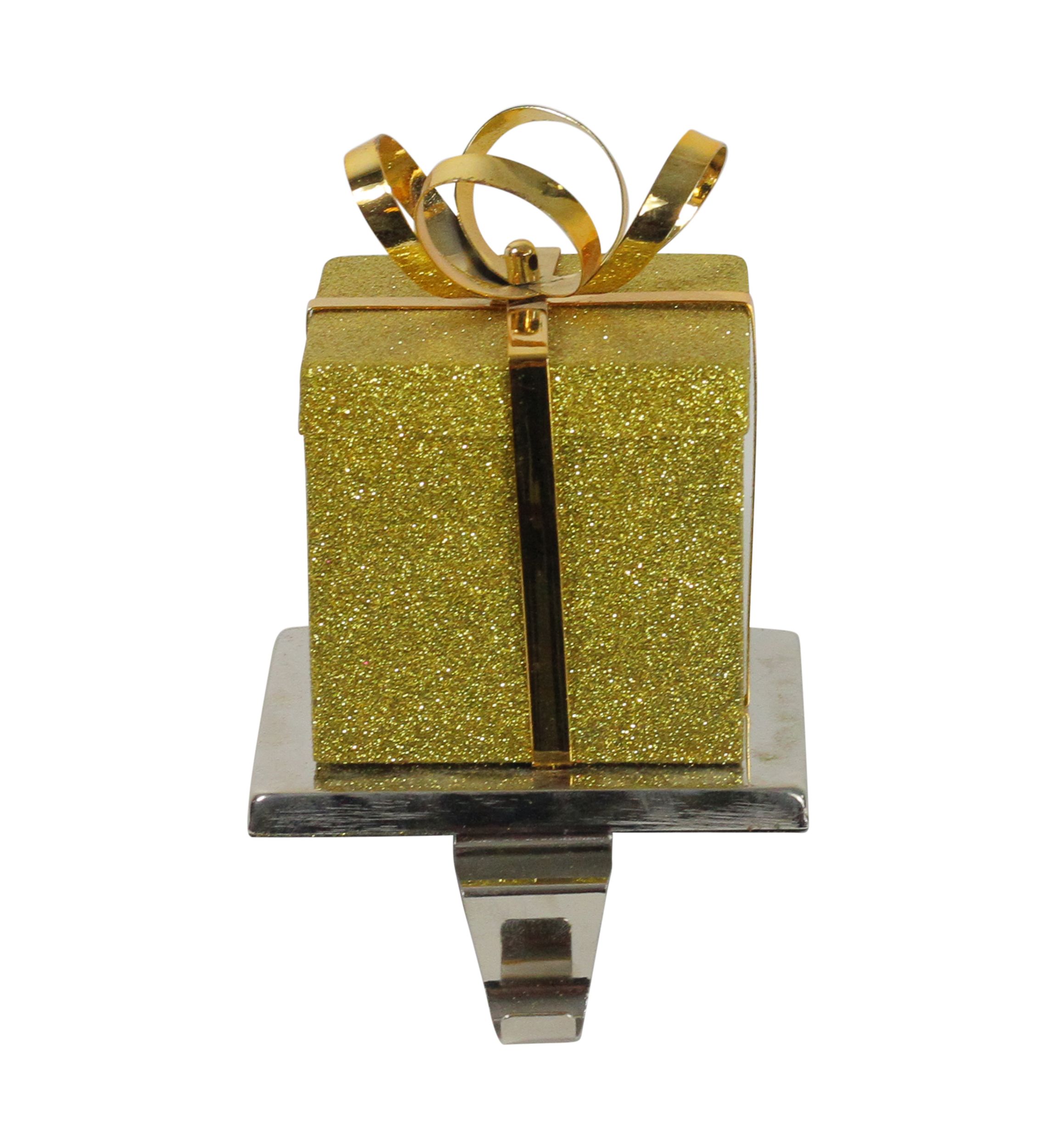 6Inch Silver and Gold Glittered Gift Box Christmas Stocking Holder