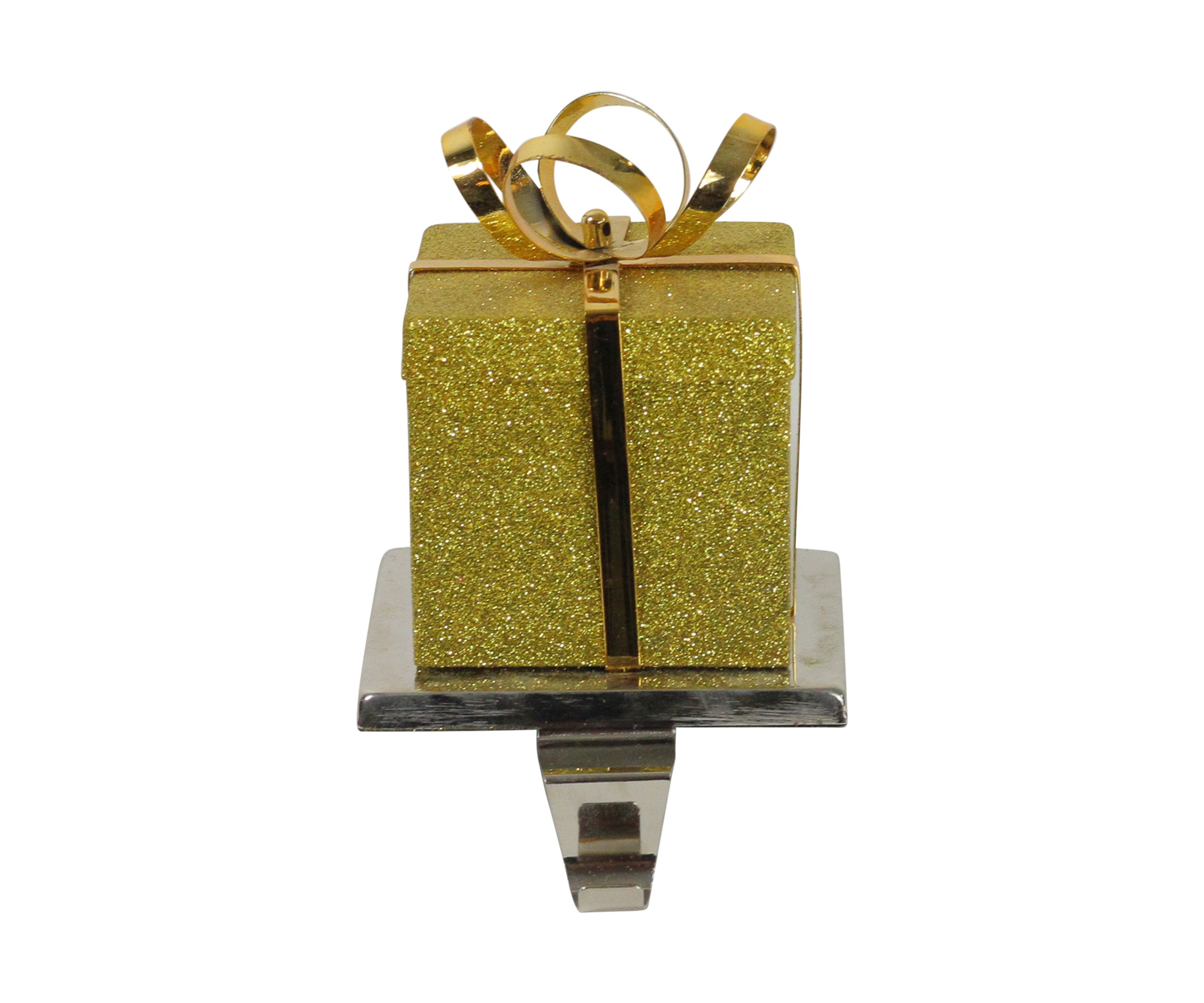 6Inch Silver and Gold Glittered Gift Box Christmas Stocking Holder