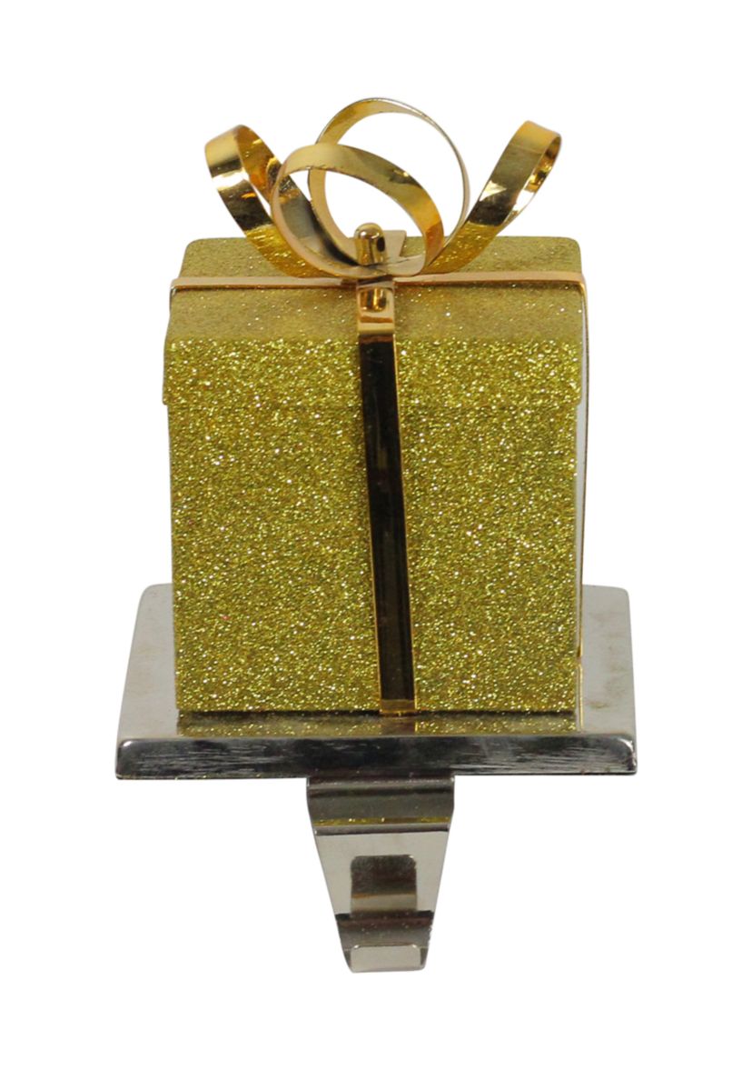 6Inch Silver and Gold Glittered Gift Box Christmas Stocking Holder