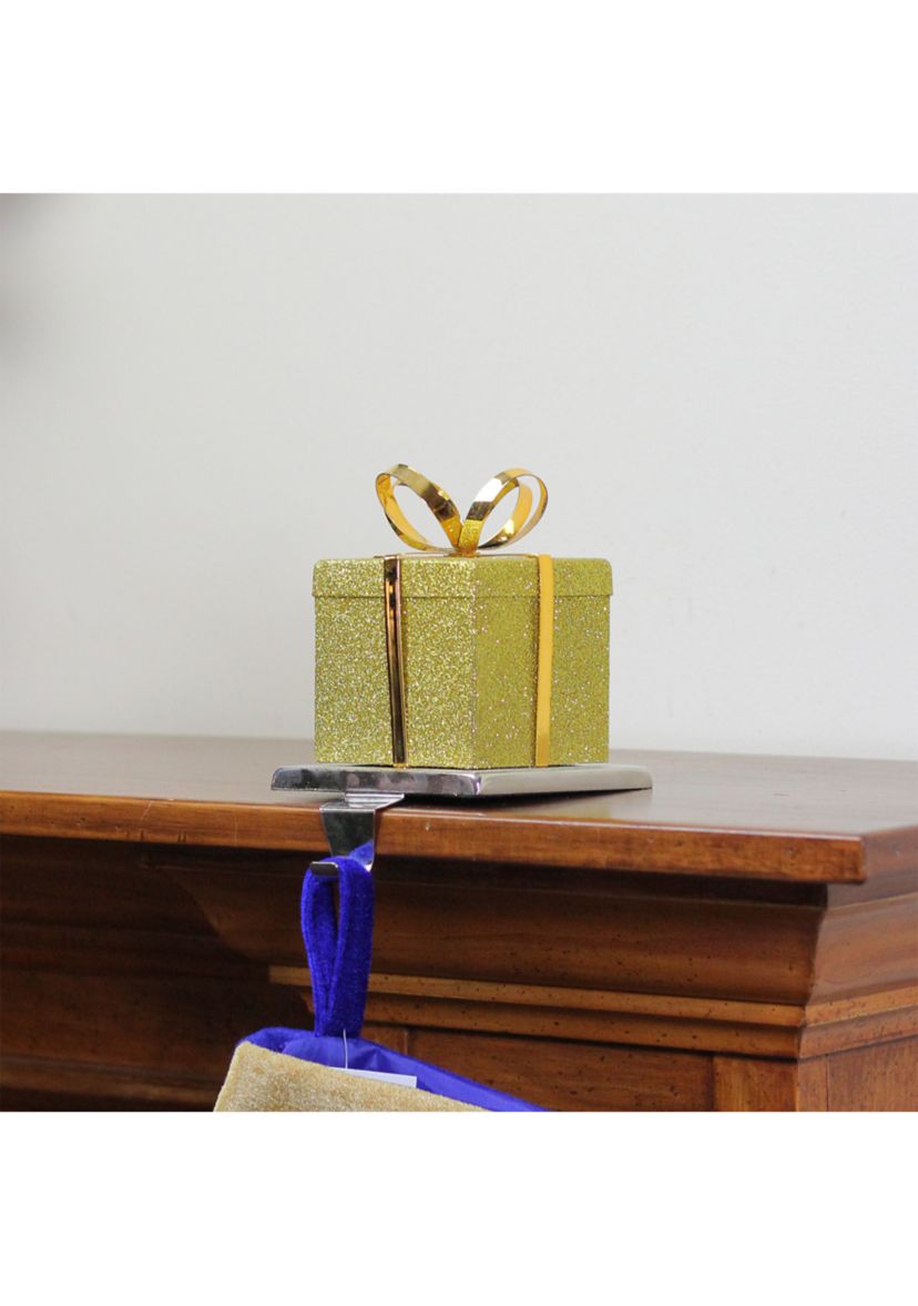 6Inch Silver and Gold Glittered Gift Box Christmas Stocking Holder
