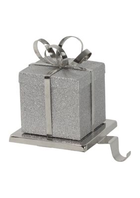 Northlight 6Inch Silver Glittered Gift Box With Bow Christmas Stocking Holder