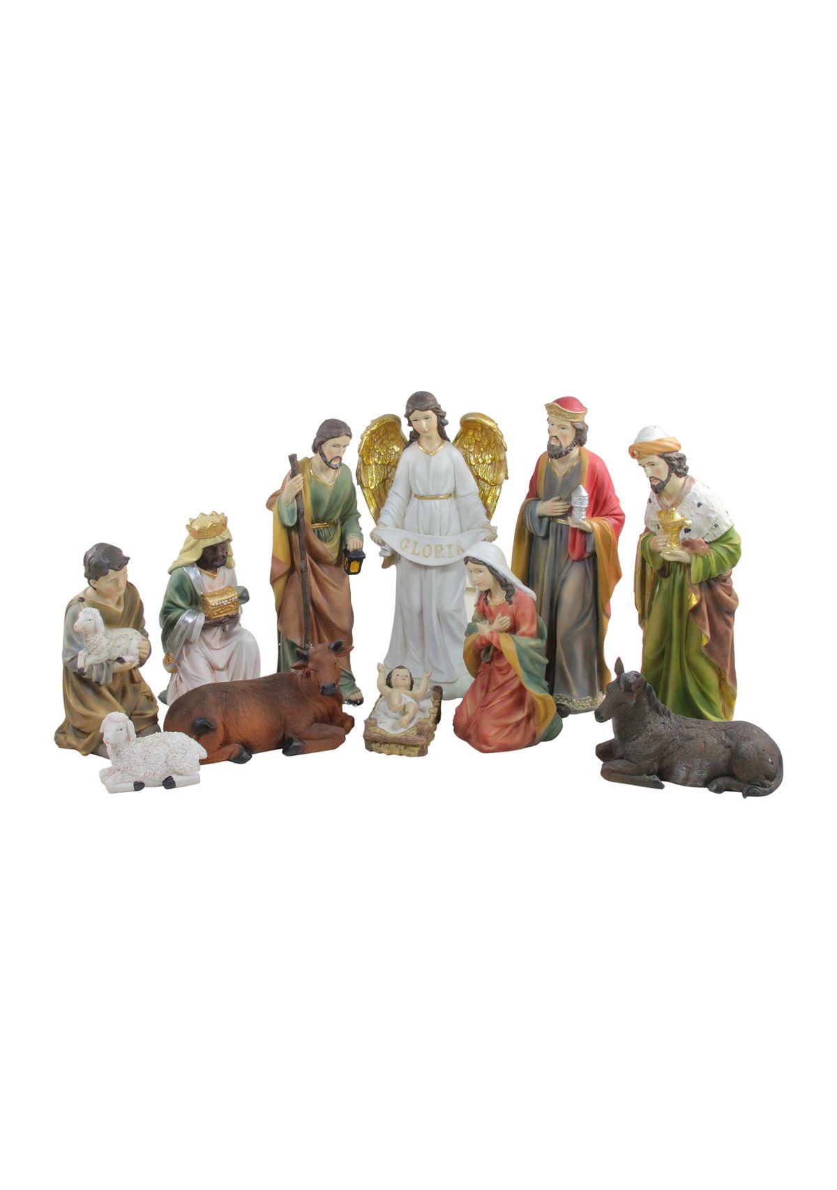 11-Piece Green and White Religious Christmas Nativity Figurines Set - 19.5Inch