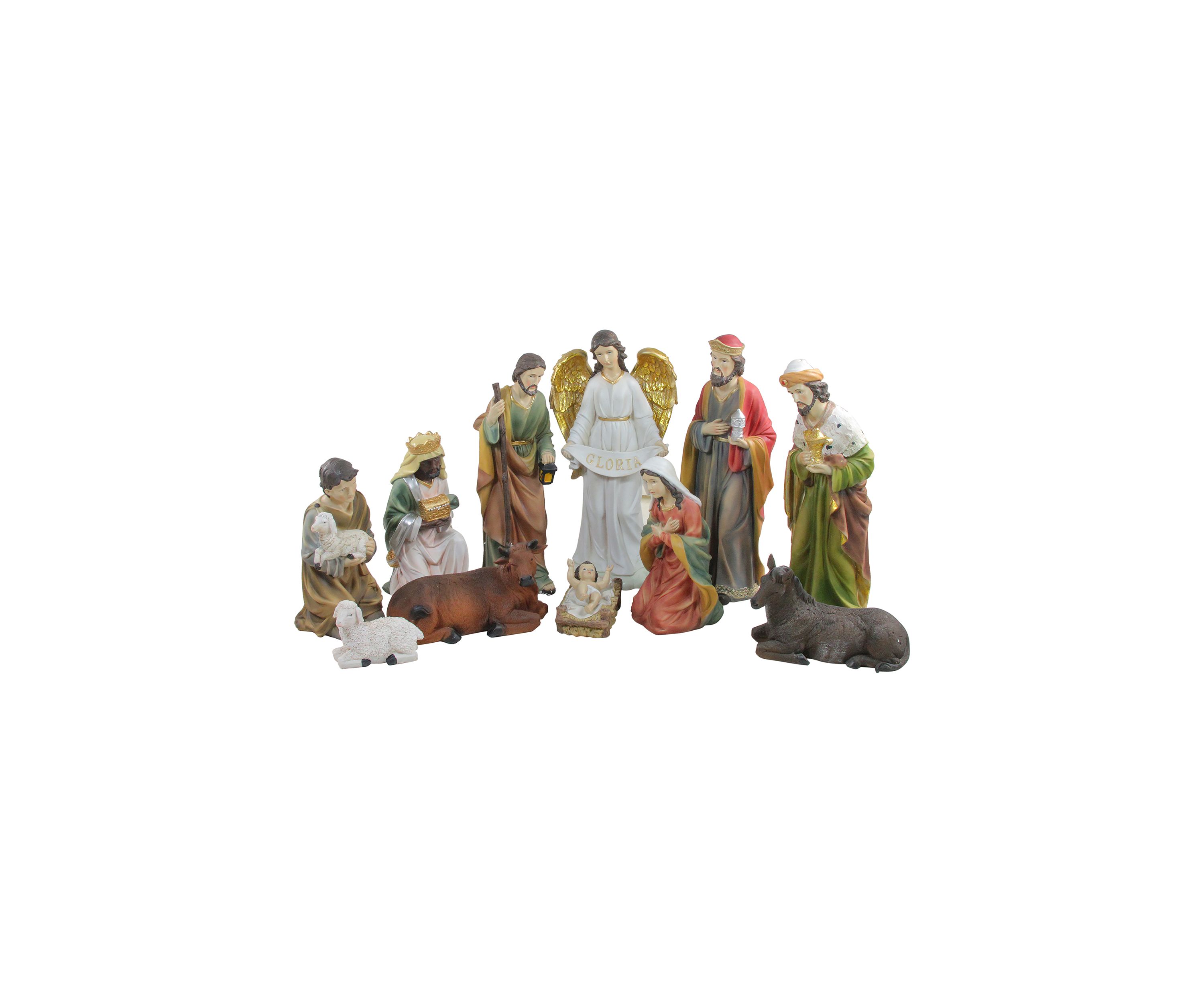 11-Piece Green and White Religious Christmas Nativity Figurines Set - 19.5Inch