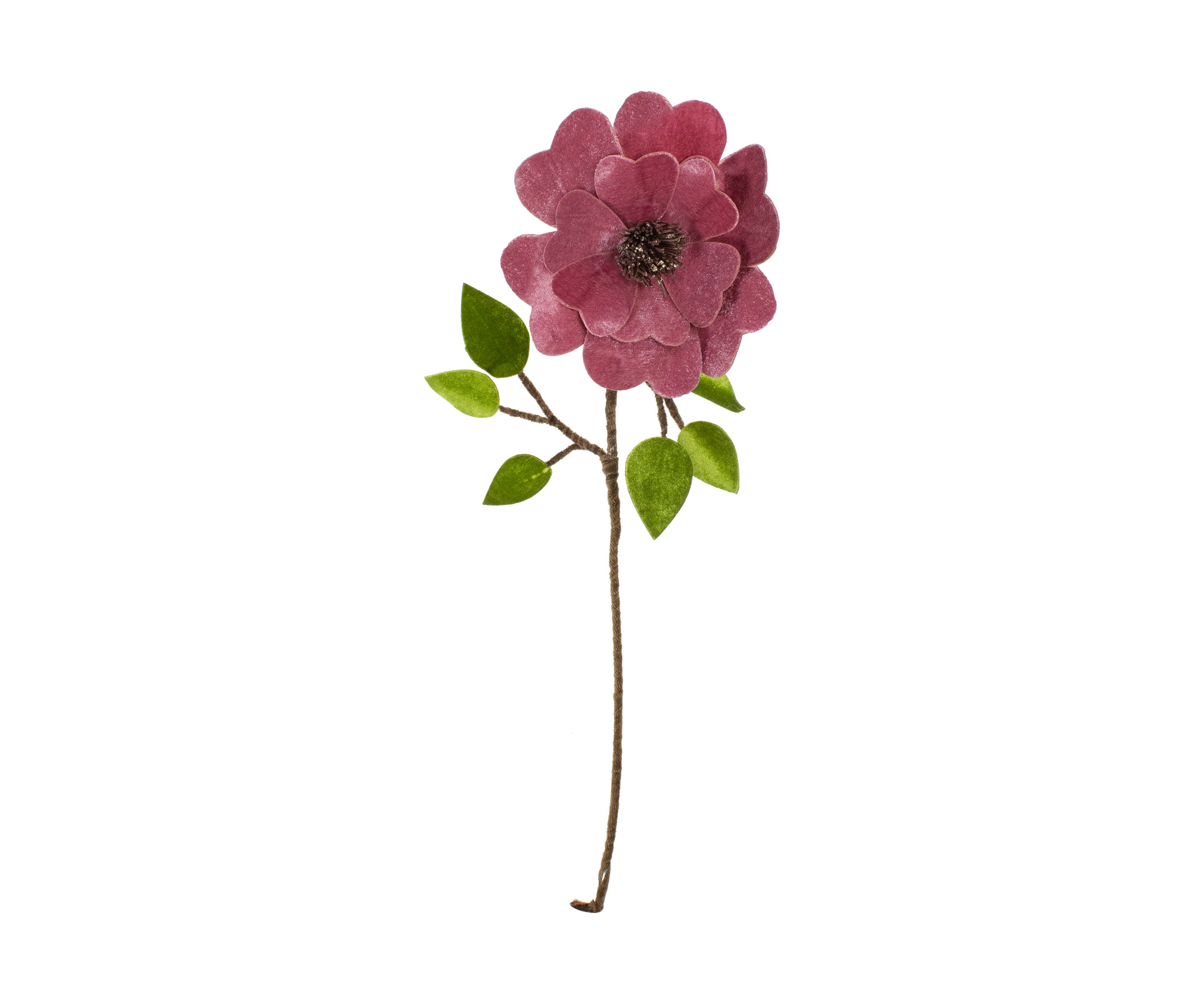 21.5Inch Pink Heart Flower with Stem and Leaves Christmas Pick