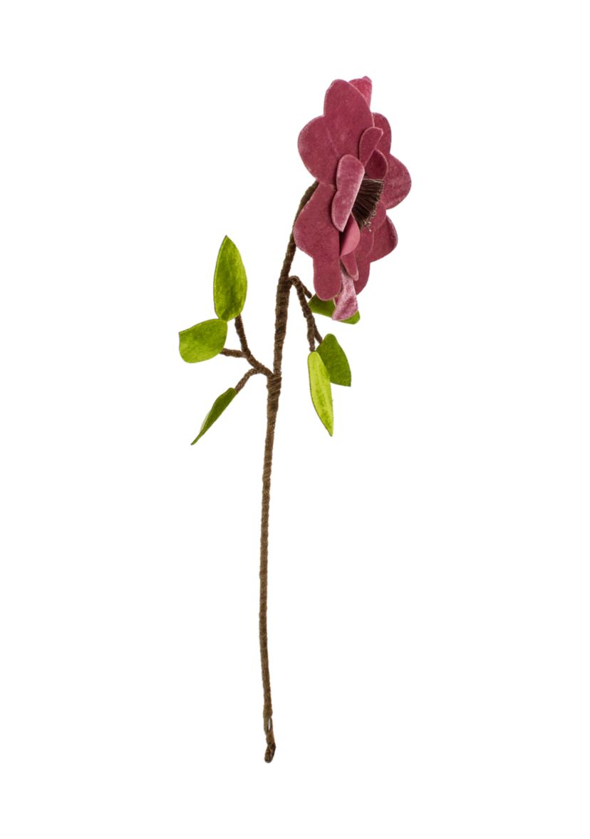 21.5Inch Pink Heart Flower with Stem and Leaves Christmas Pick