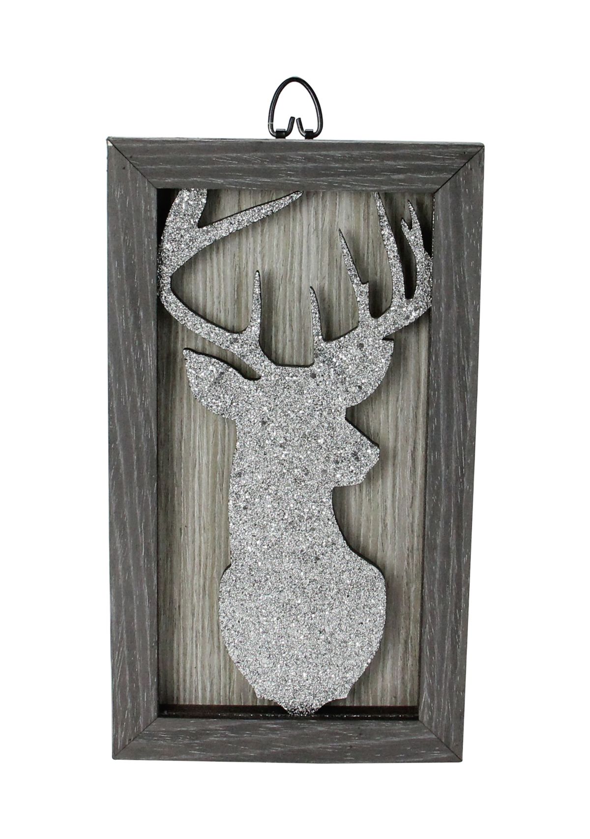 10.25Inch Silver Glittered Buck Silhouette Box Framed Christmas Wall Hanging