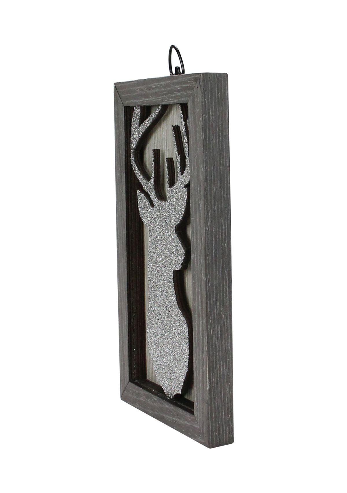 10.25Inch Silver Glittered Buck Silhouette Box Framed Christmas Wall Hanging