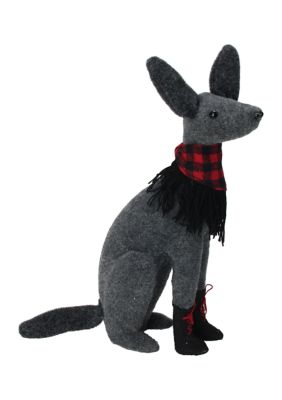 14.5Inch Gray and Red Sitting Dog with Plaid Collar Christmas Decoration
