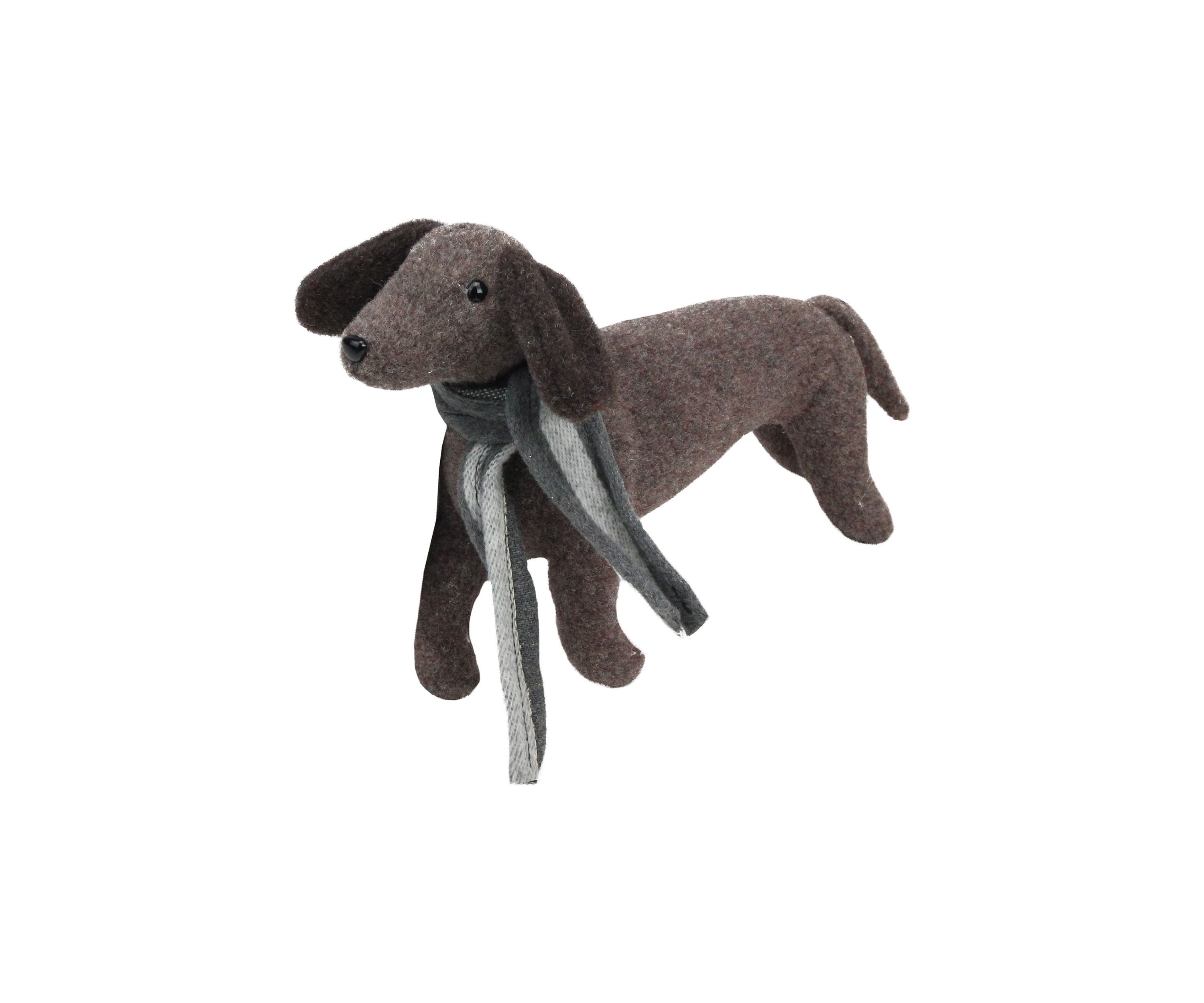 7.5Inch Plush Brown Dachshund Dog with Scarf Christmas Decoration