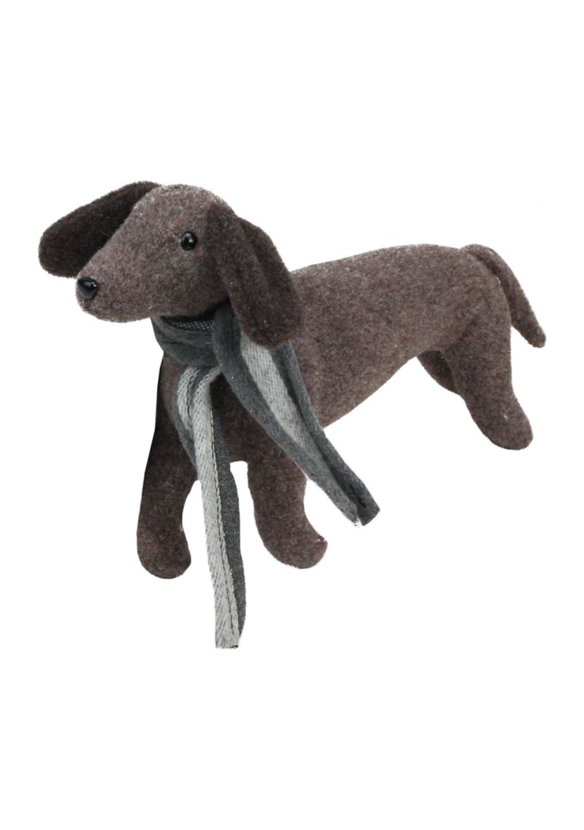 7.5Inch Plush Brown Dachshund Dog with Scarf Christmas Decoration