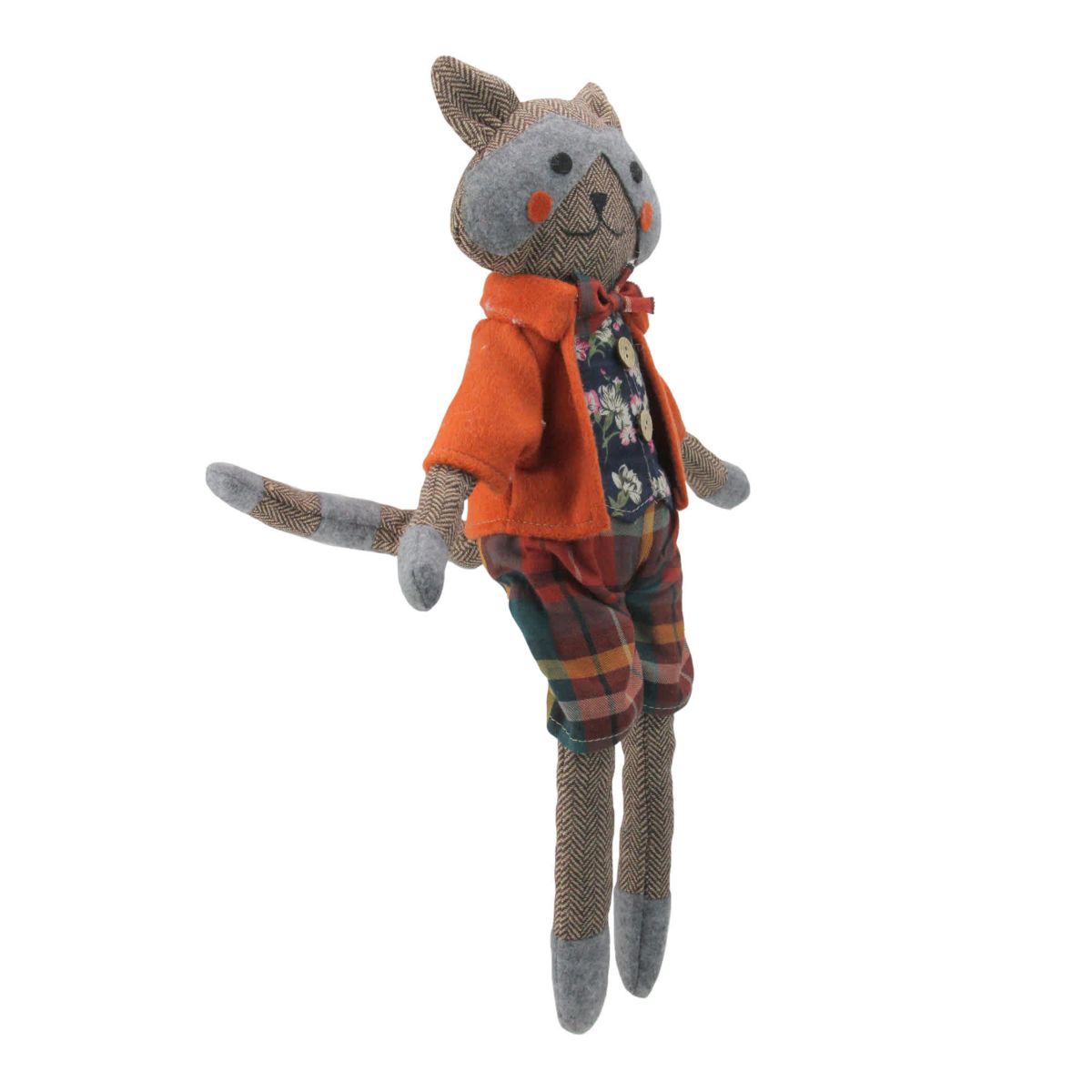17" Brown and Orange Sitting Boy Herringbone Design Fox Plush