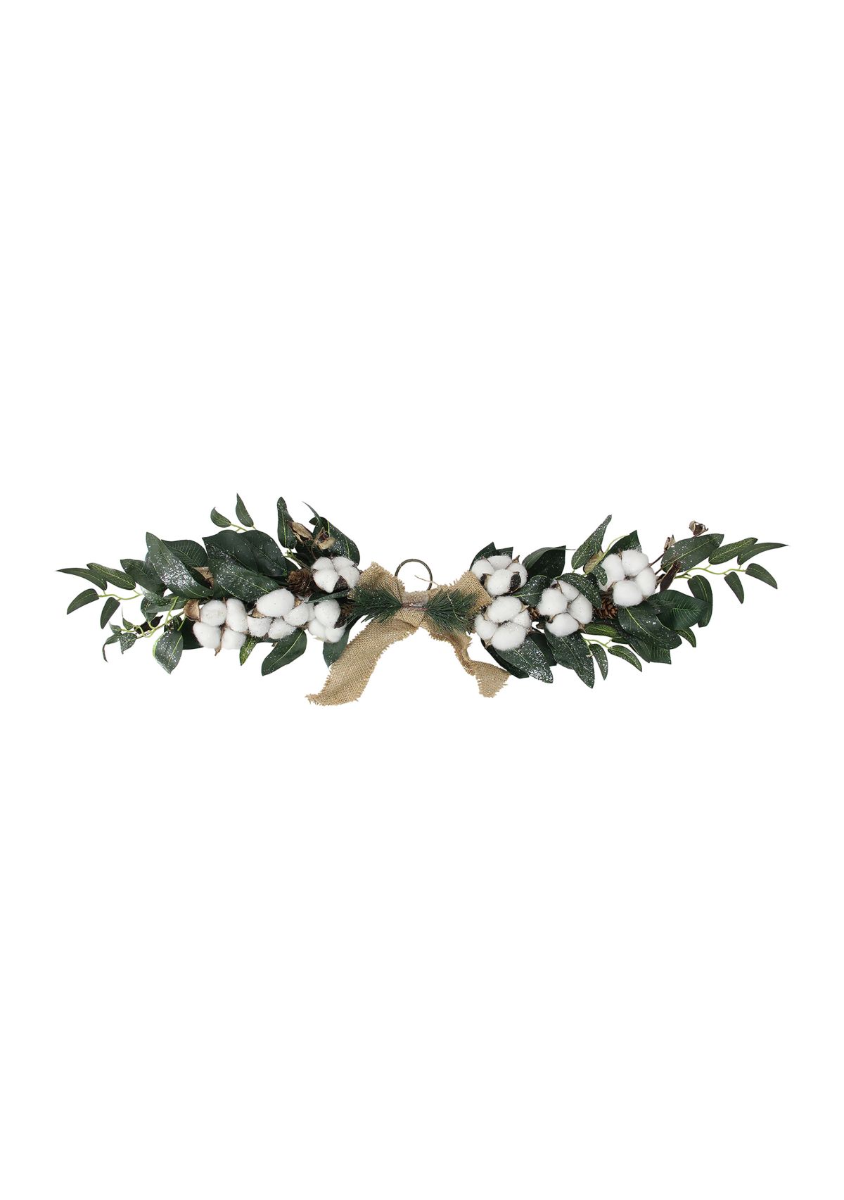 25Inch White Cotton and Foliage Christmas Twig Swag - Unlit