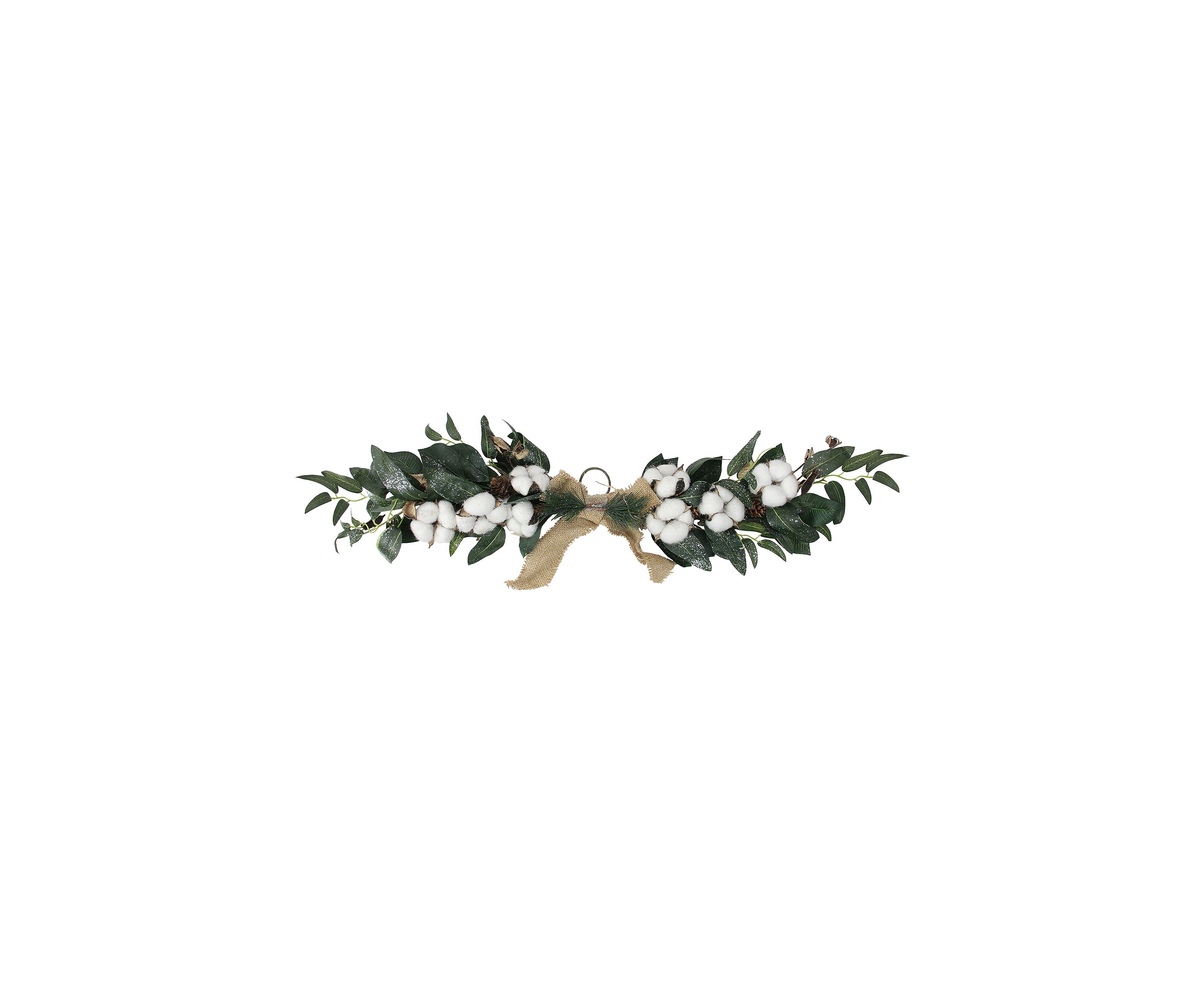 25Inch White Cotton and Foliage Christmas Twig Swag - Unlit