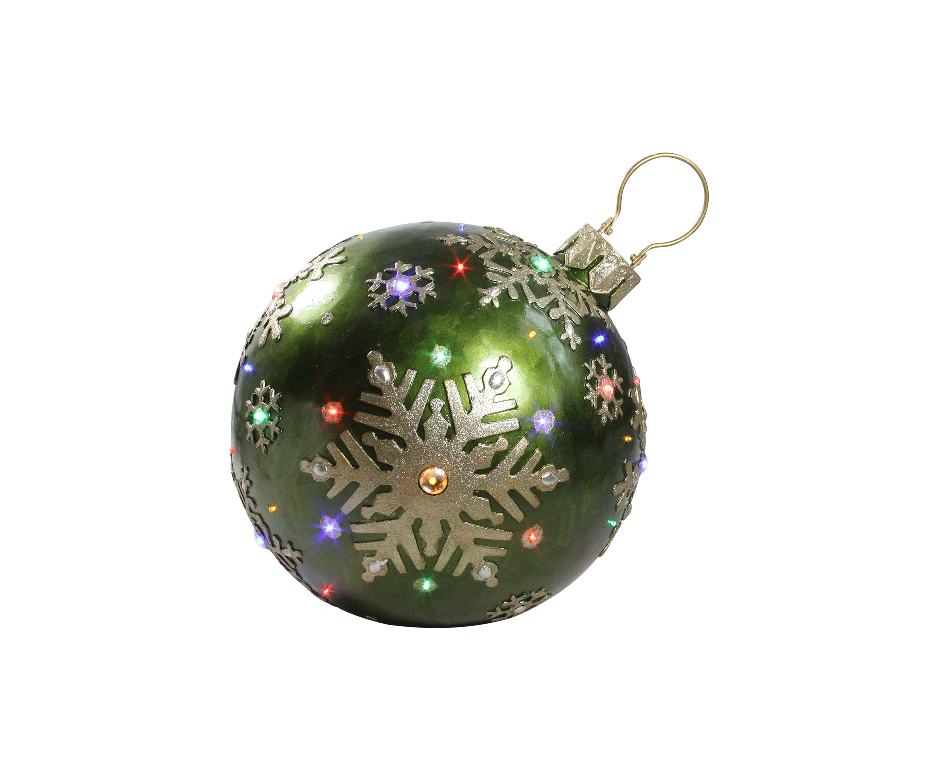 18Inch LED Lighted Green Jeweled Commercial Grade Christmas Ball Ornament with Snowflake