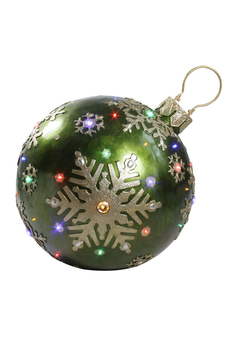 18Inch LED Lighted Green Jeweled Commercial Grade Christmas Ball Ornament with Snowflake